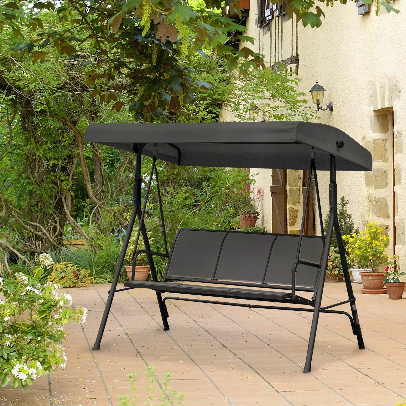 Outsunny Gartenschaukel 3-Sitzer Grand Confort Verstellbares Sonnendach Erg günstig online kaufen