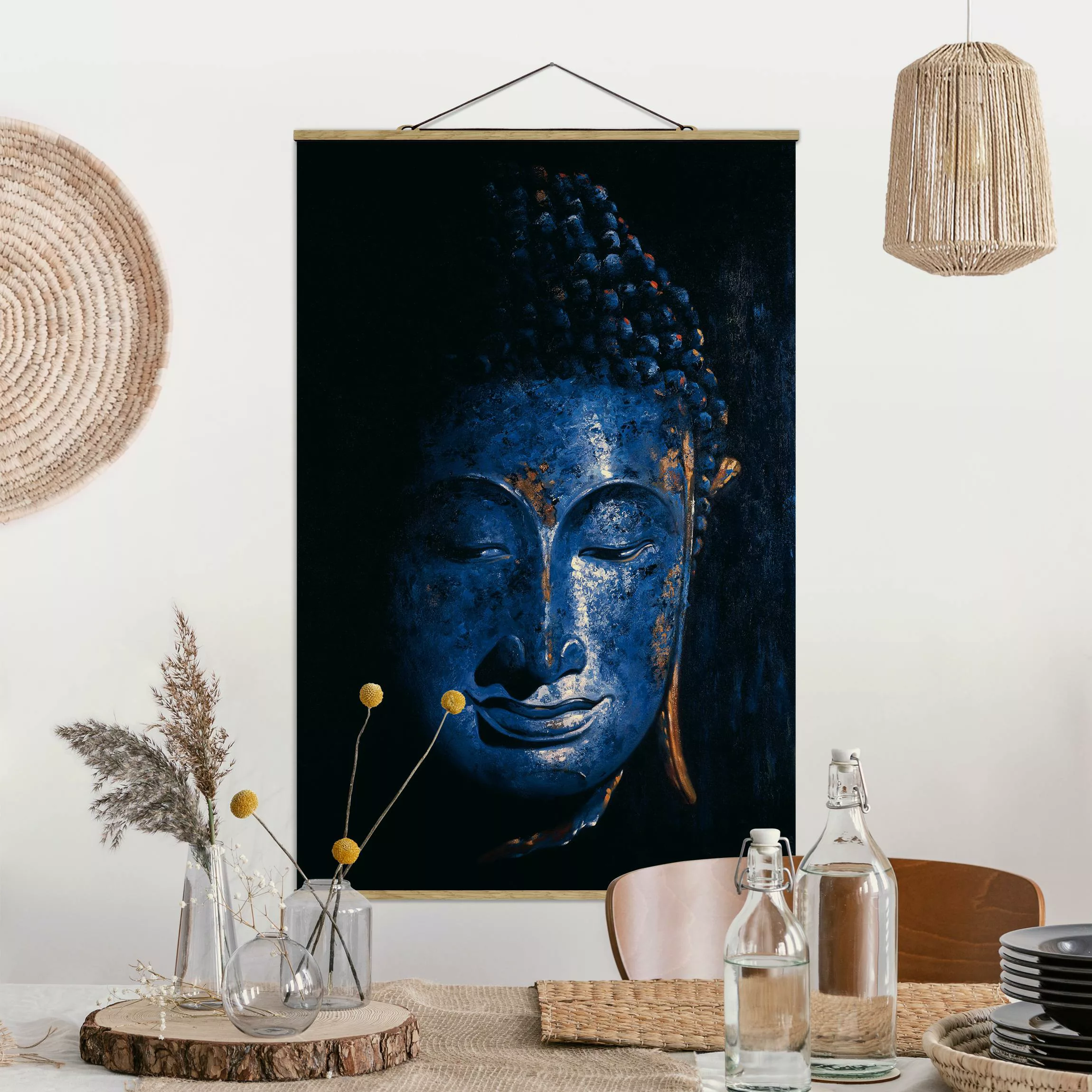Stoffbild Buddha mit Posterleisten - Hochformat Delhi Buddha günstig online kaufen