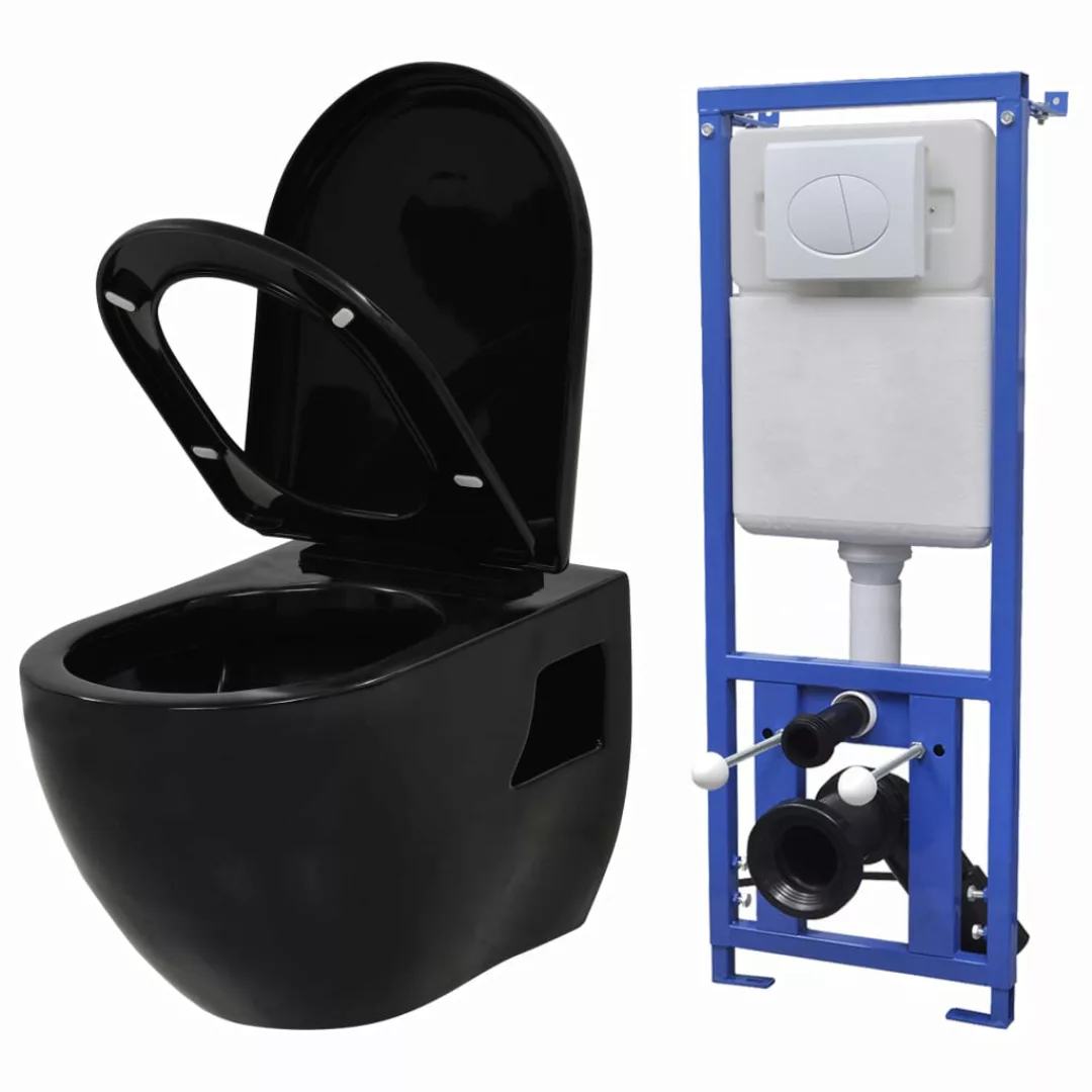 Hänge-toilette Mit Einbau-spülkasten Keramik Schwarz günstig online kaufen