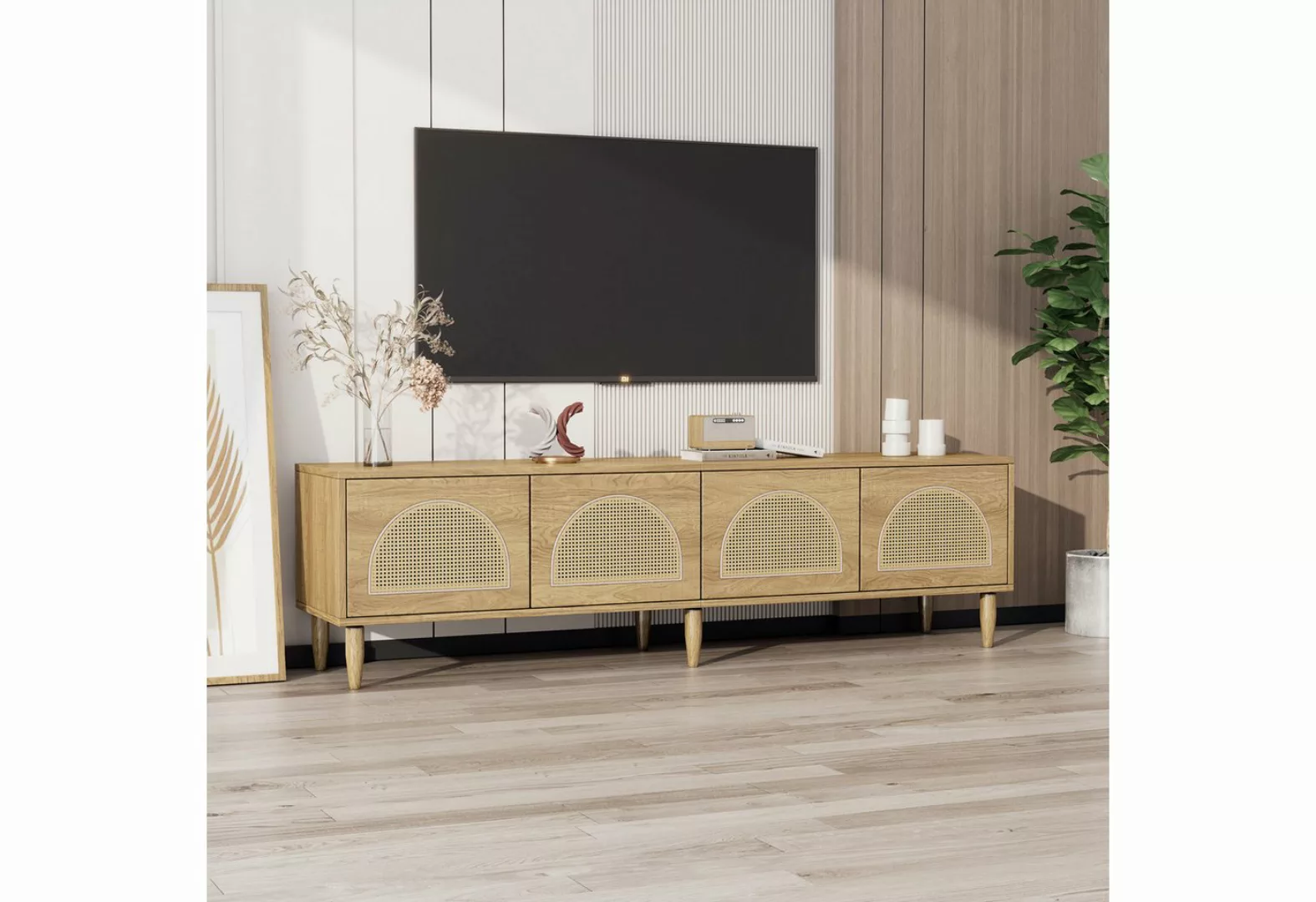 liebtech TV-Schrank Rustikaler TV-Schrank 180x40x51 cm - Mit 4 Rattantüren, günstig online kaufen