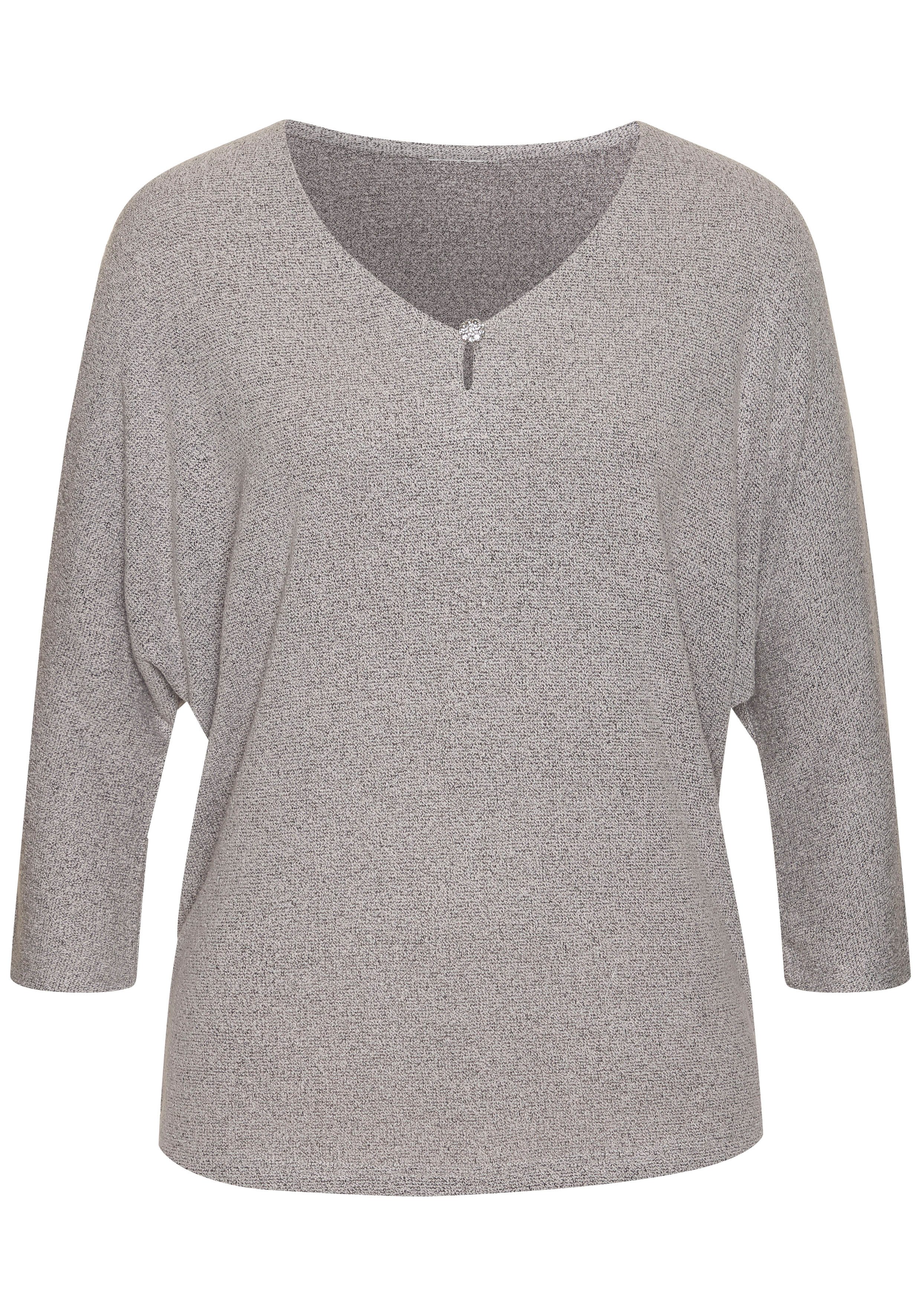 LASCANA 3/4-Arm-Shirt "mit Strassknopf in Blütenform", aus leichtem Feinstr günstig online kaufen