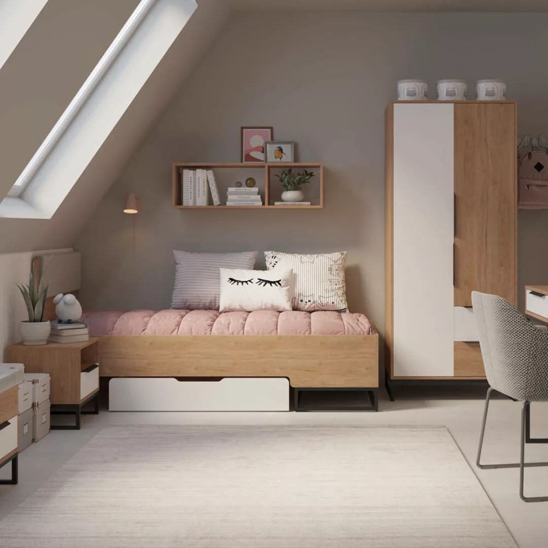 Kinderzimmer Set, 90x200 cm Bett Eiche, weiß LUZZI-132 günstig online kaufen