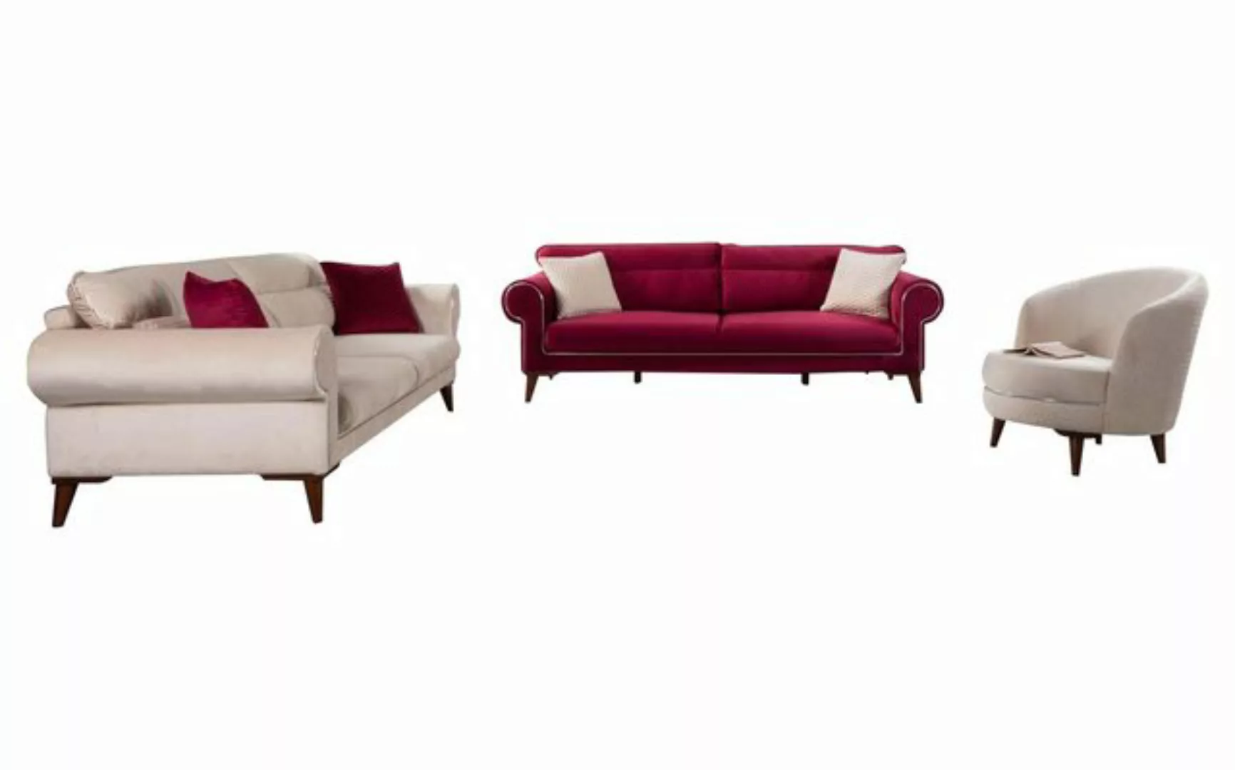 JVmoebel Sofa Garnitur Set Sofagarnitur 3+3+1 Sitz Sofa Sofas Sessel Stoff günstig online kaufen