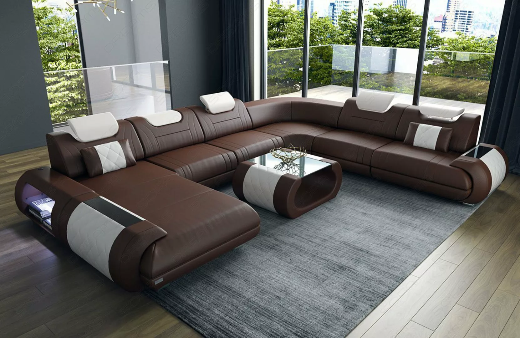 Sofa Dreams Wohnlandschaft Sofa Ledercouch Leder Rimini XXL U Form Ledersof günstig online kaufen