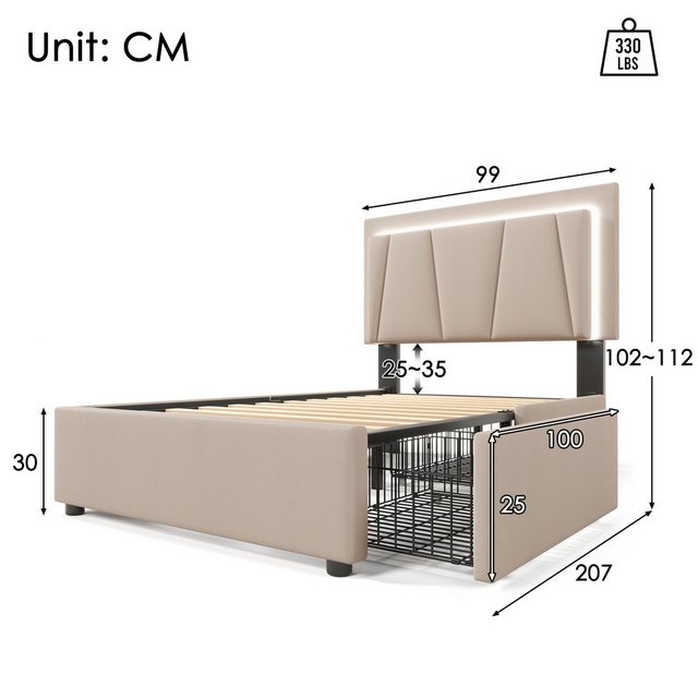 IDEASY Polsterbett Einzel/Doppelbett,Leinen,LED-Beleuchtung, (Stauraum unte günstig online kaufen