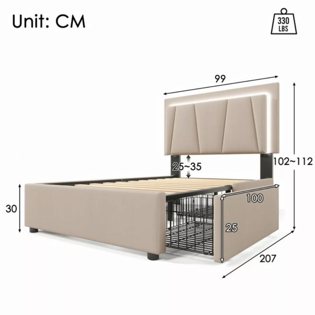 IDEASY Polsterbett Einzel/Doppelbett,Leinen,LED-Beleuchtung, (Stauraum unte günstig online kaufen