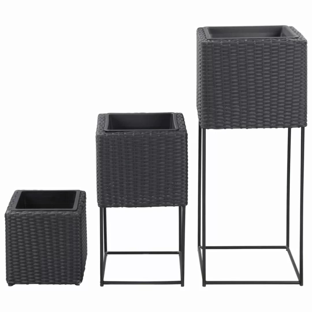 Garten-hochbeete 3-tlg. Poly Rattan Schwarz günstig online kaufen