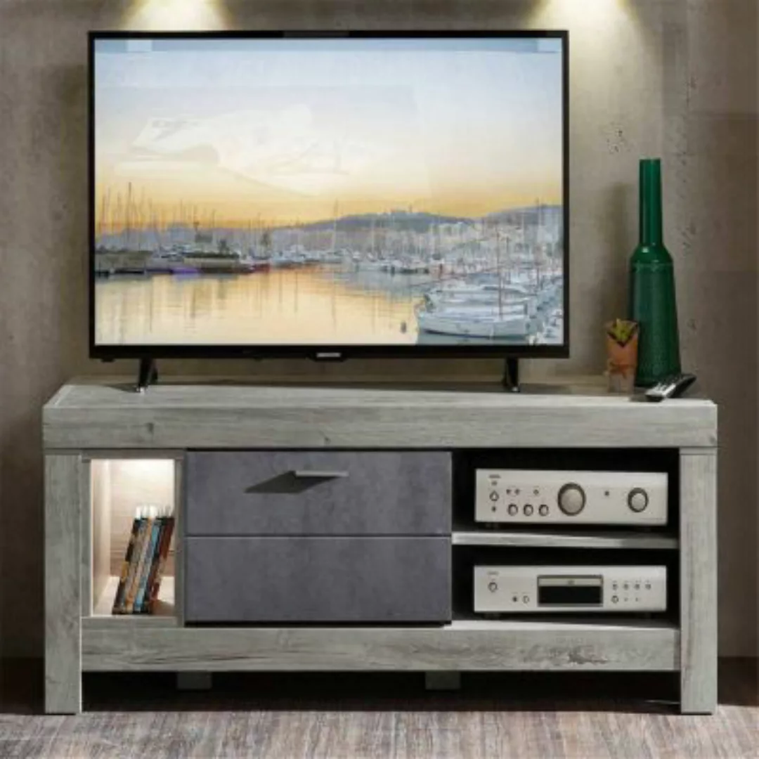Lomadox Modernes TV-Lowboard inkl. LED Betonoxid und Haveleiche GRONAU-55 B günstig online kaufen