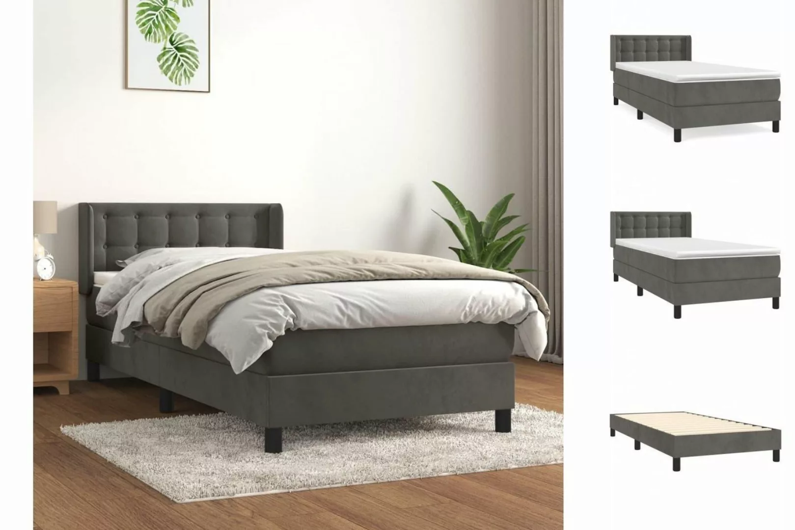 vidaXL Boxspringbett Boxspringbett mit Matratze Dunkelgrau 100x200 cm Samt günstig online kaufen