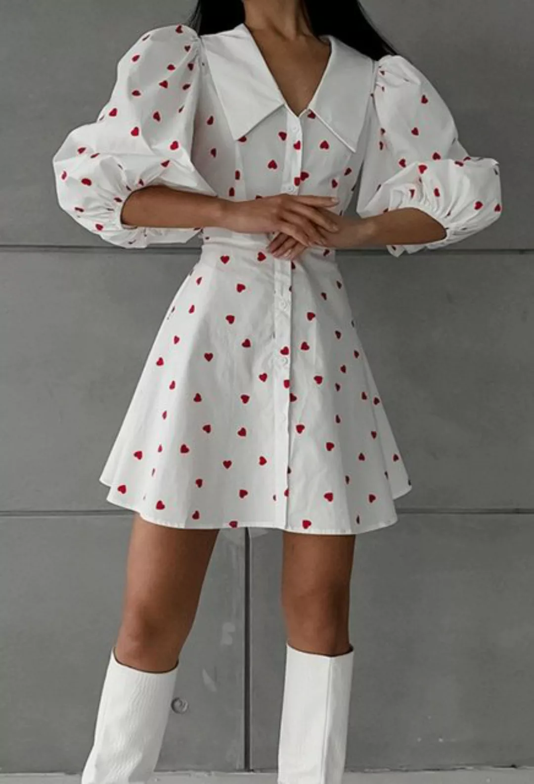 LOVGCCN Sommerkleid Kleid mit Bubble Sleeve und hoher Taille mit Love Print günstig online kaufen