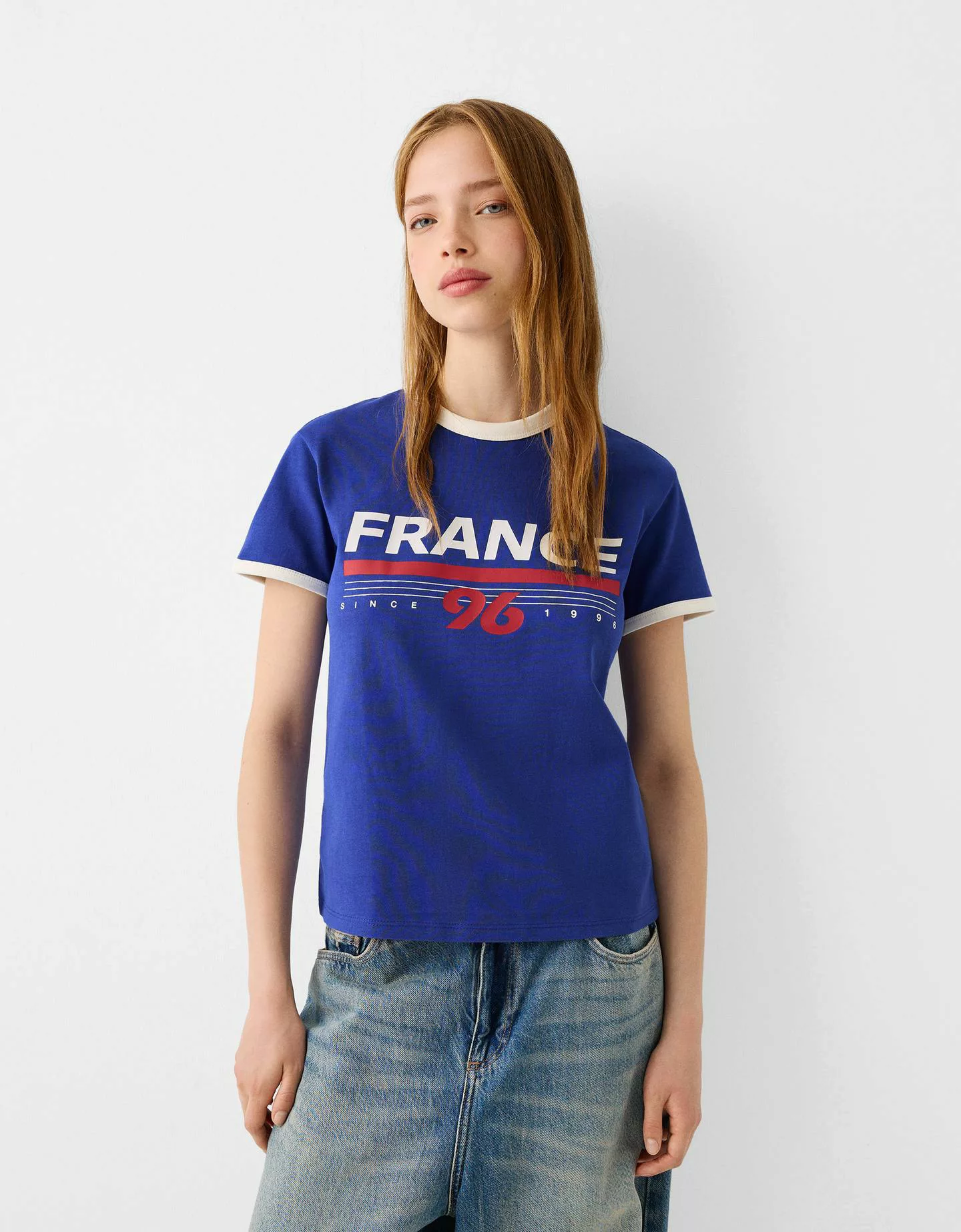 Bershka Sportliches Kurzarm-T-Shirt Mit Kontrasten Damen Xl Dunkelblau günstig online kaufen