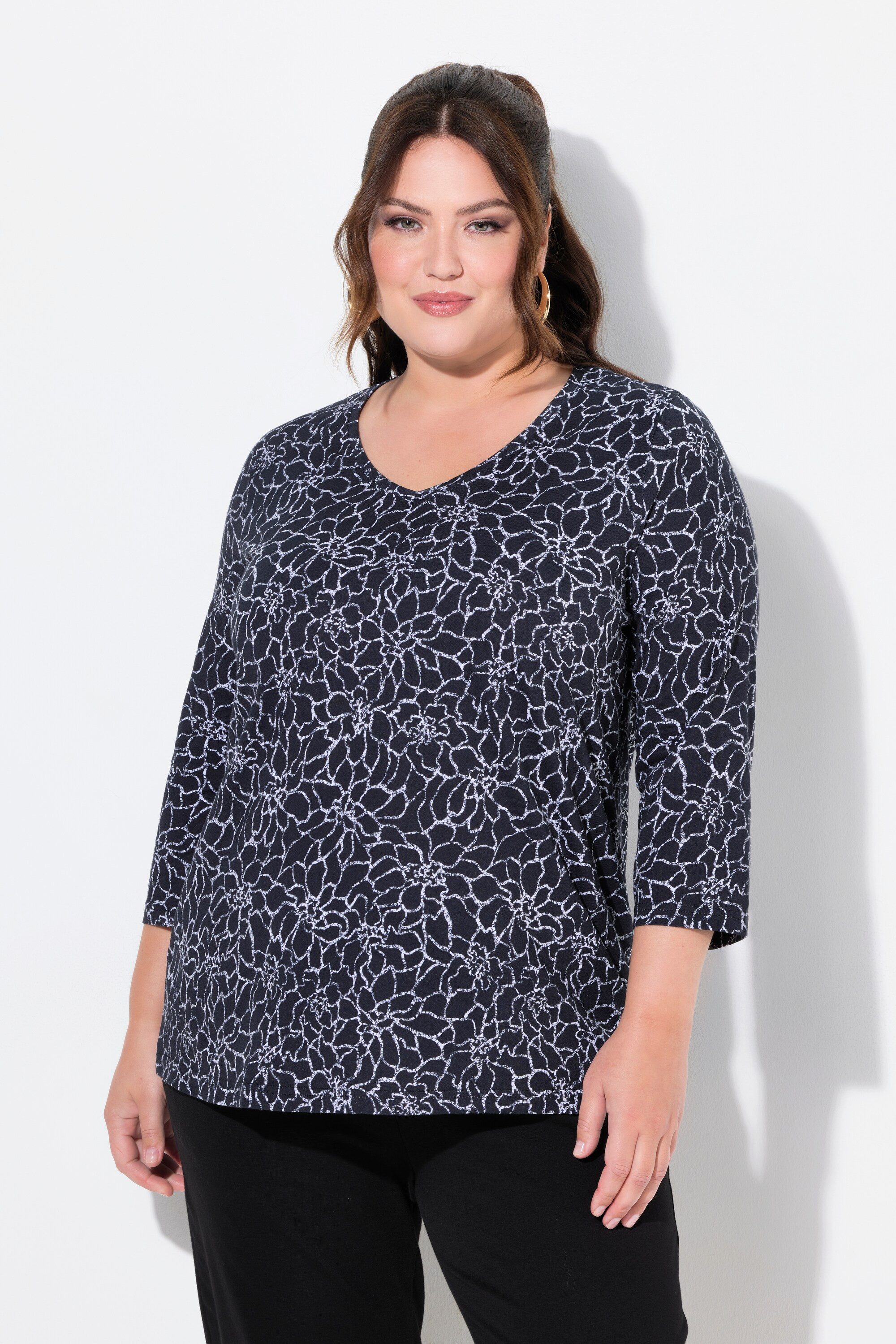 Ulla Popken Longshirt Longshirt A-Linie V-Ausschnitt günstig online kaufen