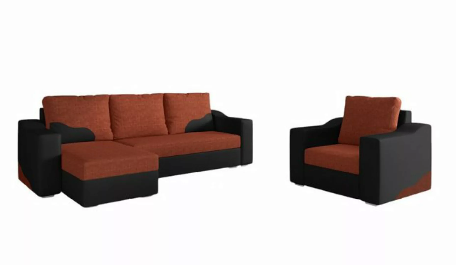 Fun Möbel Polstergarnitur Sofaset Ecksofa COLLIN mit Ottomane plus Sessel, günstig online kaufen