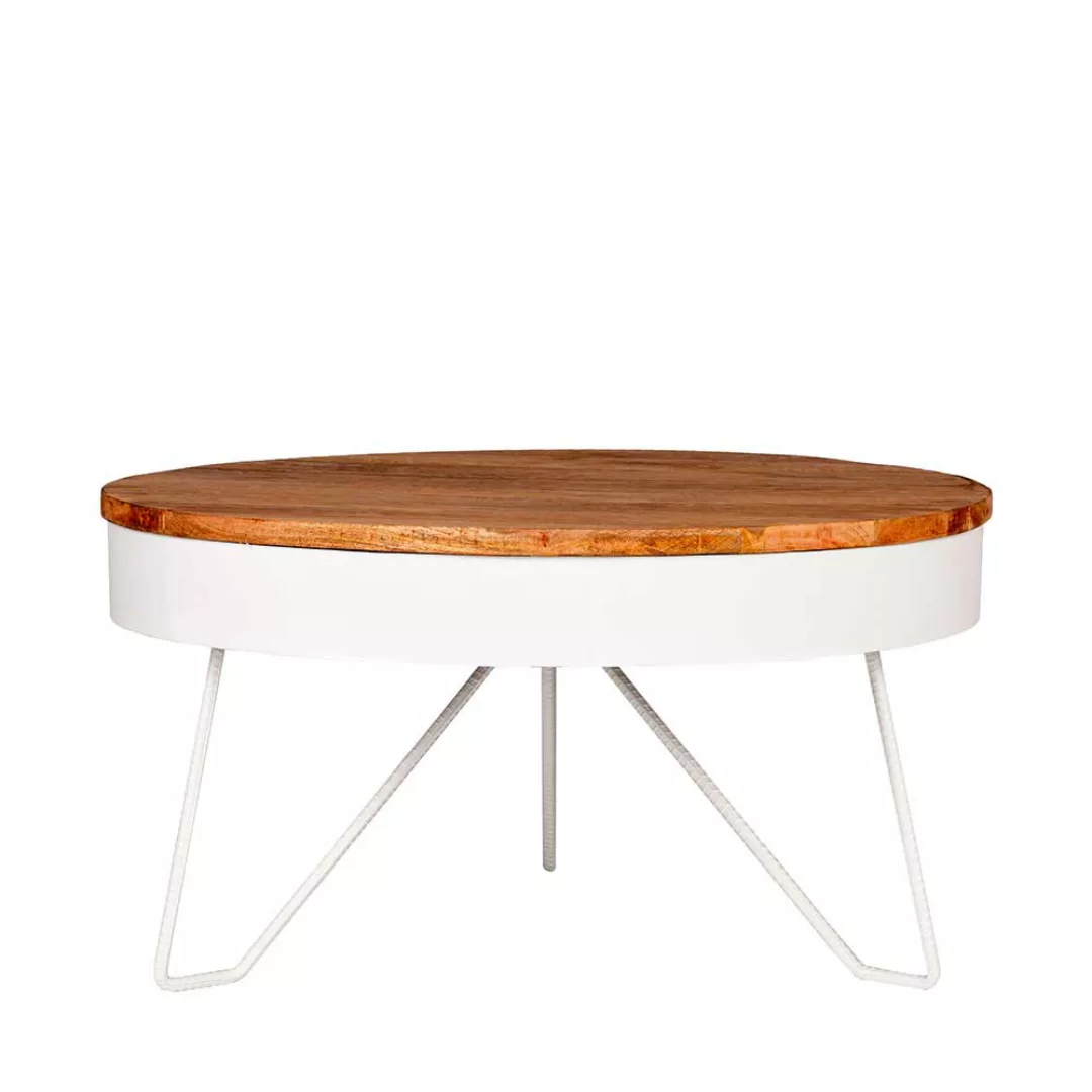 Runder Wohnzimmer Tisch in Weiß und Mangobaum 80 cm breit günstig online kaufen