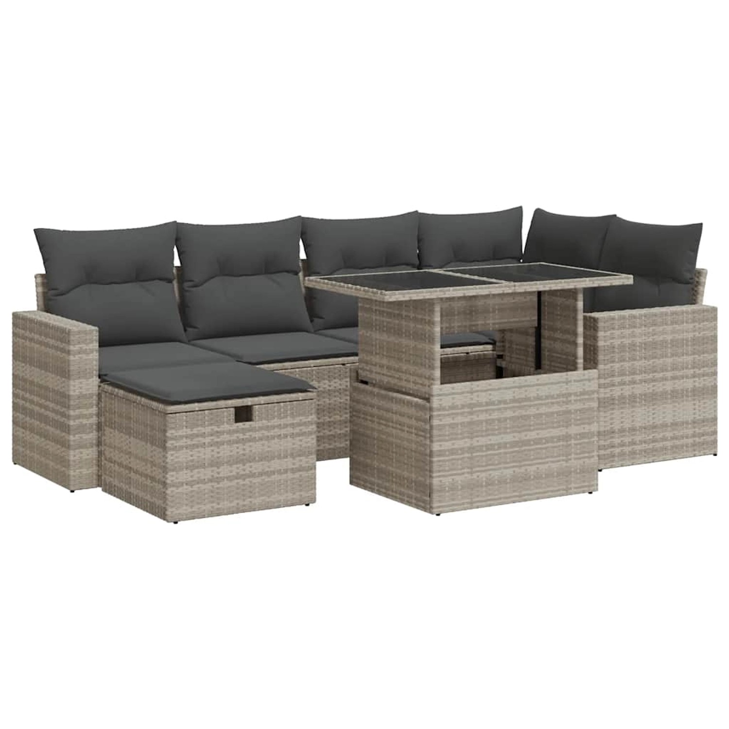 vidaXL 7-Tlg Garten-Sofagarnitur mit Kissen Hellgrau Poly Rattan 3327822 günstig online kaufen