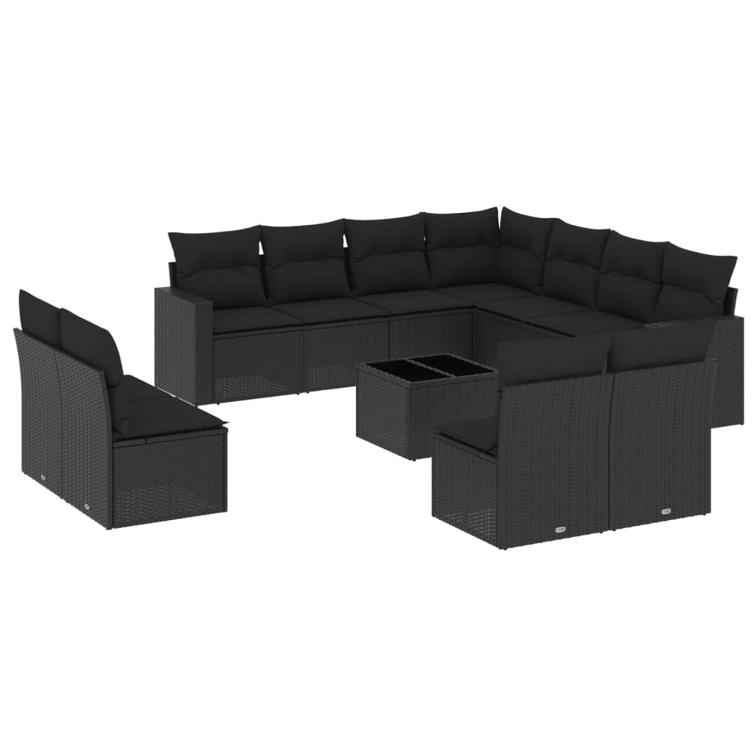 vidaXL 12-tlg Garten-Sofagarnitur mit Kissen Schwarz Poly Rattan Modell 49 günstig online kaufen