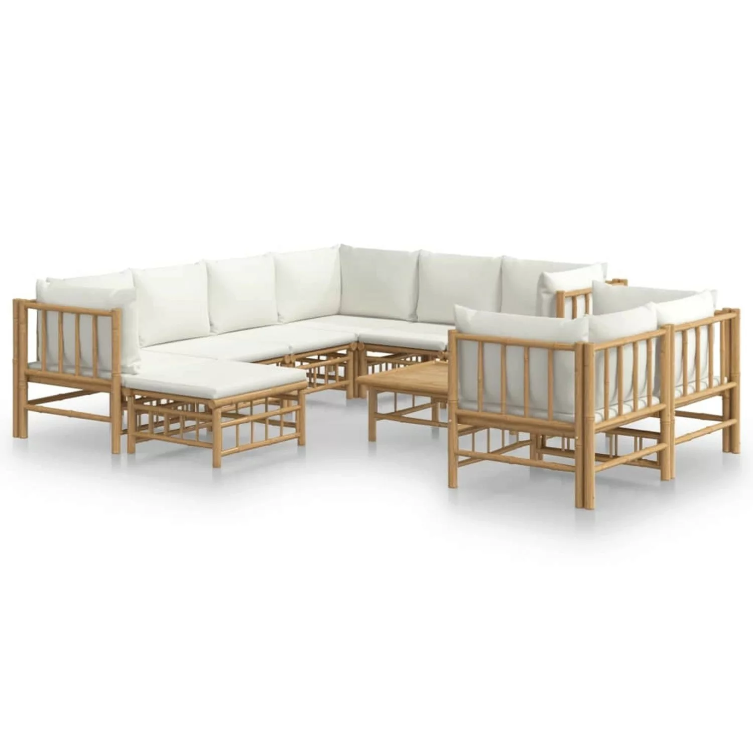 Vidaxl 10-tlg. Garten-lounge-set Mit Cremeweißen Kissen Bambus günstig online kaufen