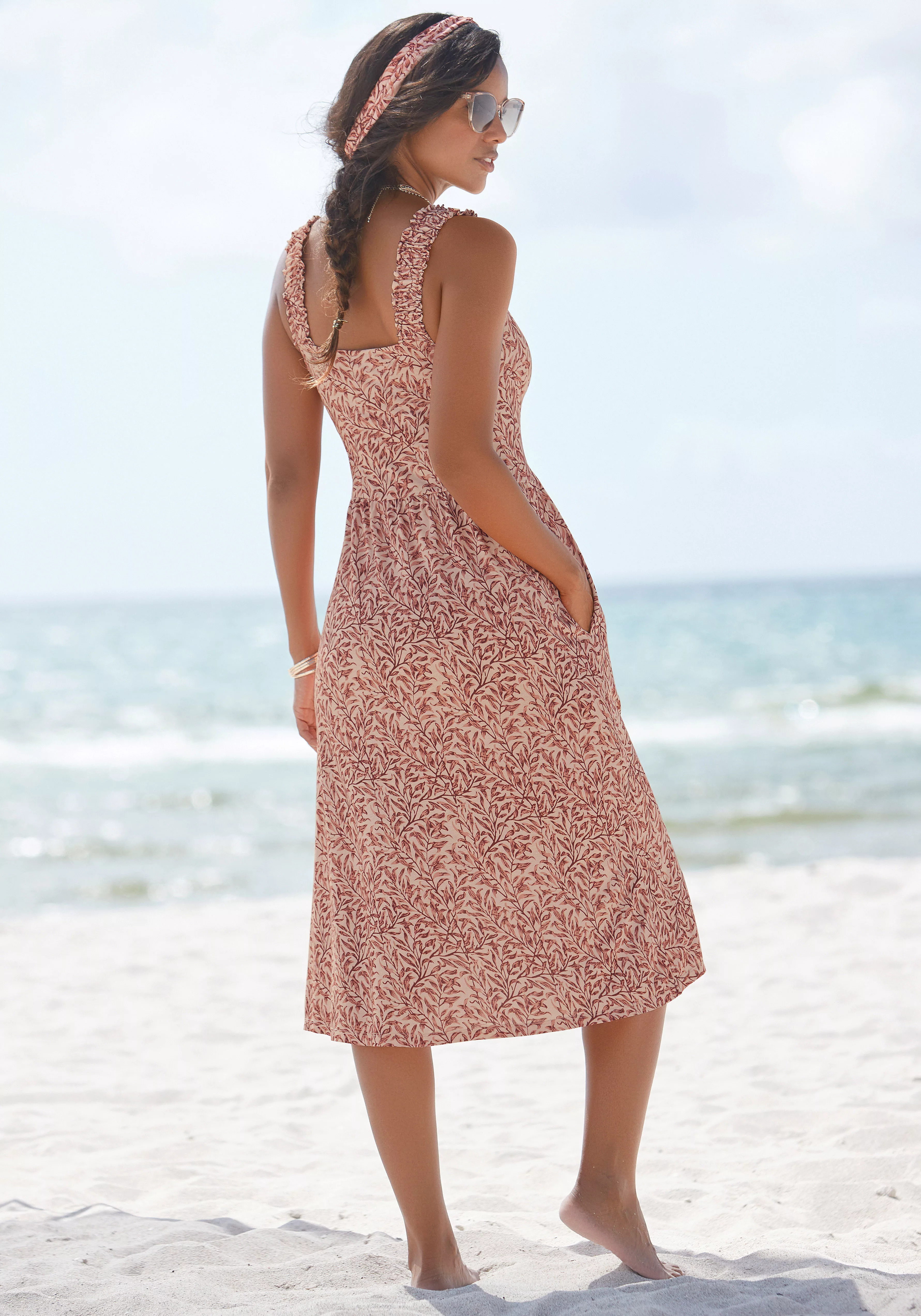 Beachtime Jerseykleid mit Blätterdruck günstig online kaufen