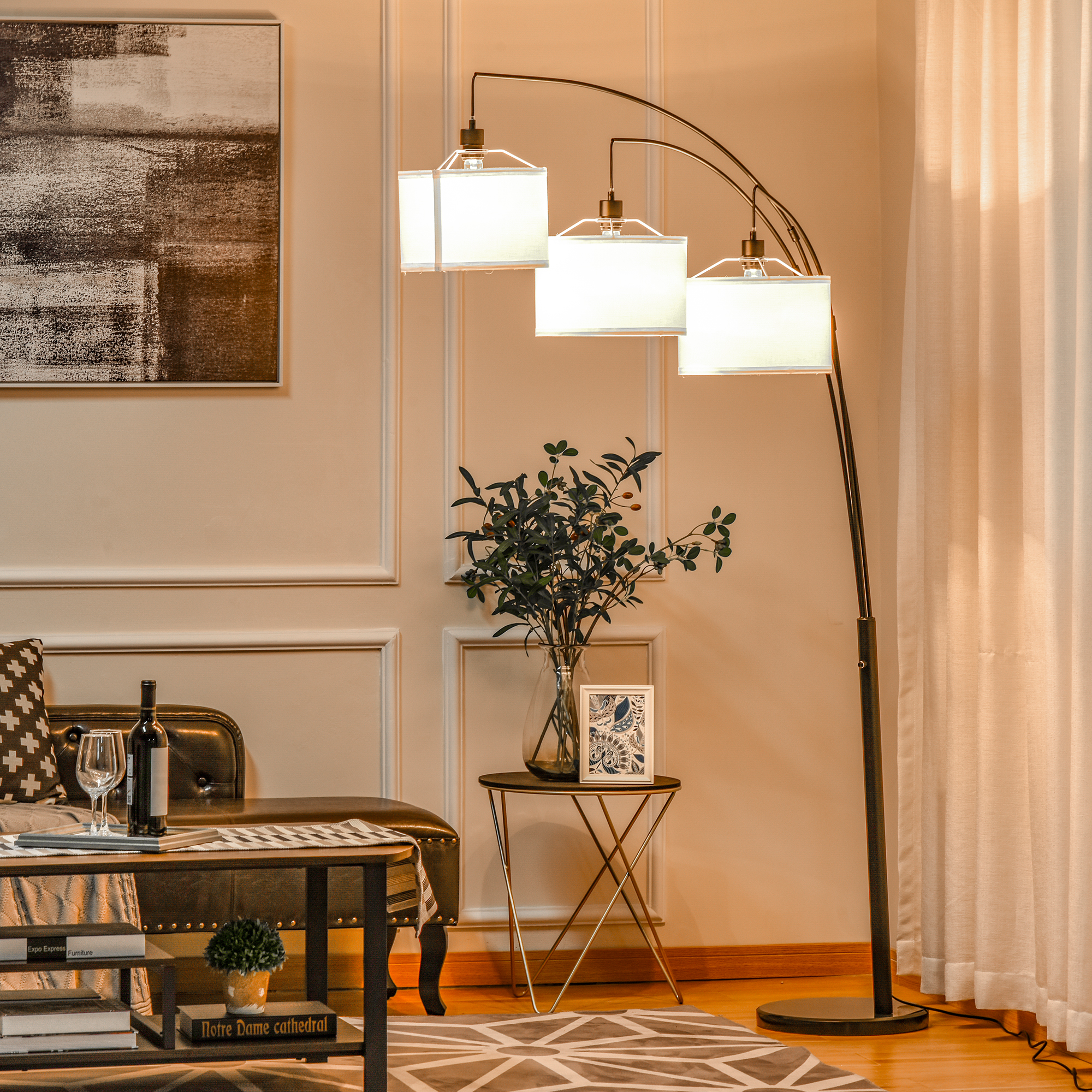 HOMCOM Stehlampe mit 3 Lichtern und flexiblen Armen, Marmorsockel und Metal günstig online kaufen