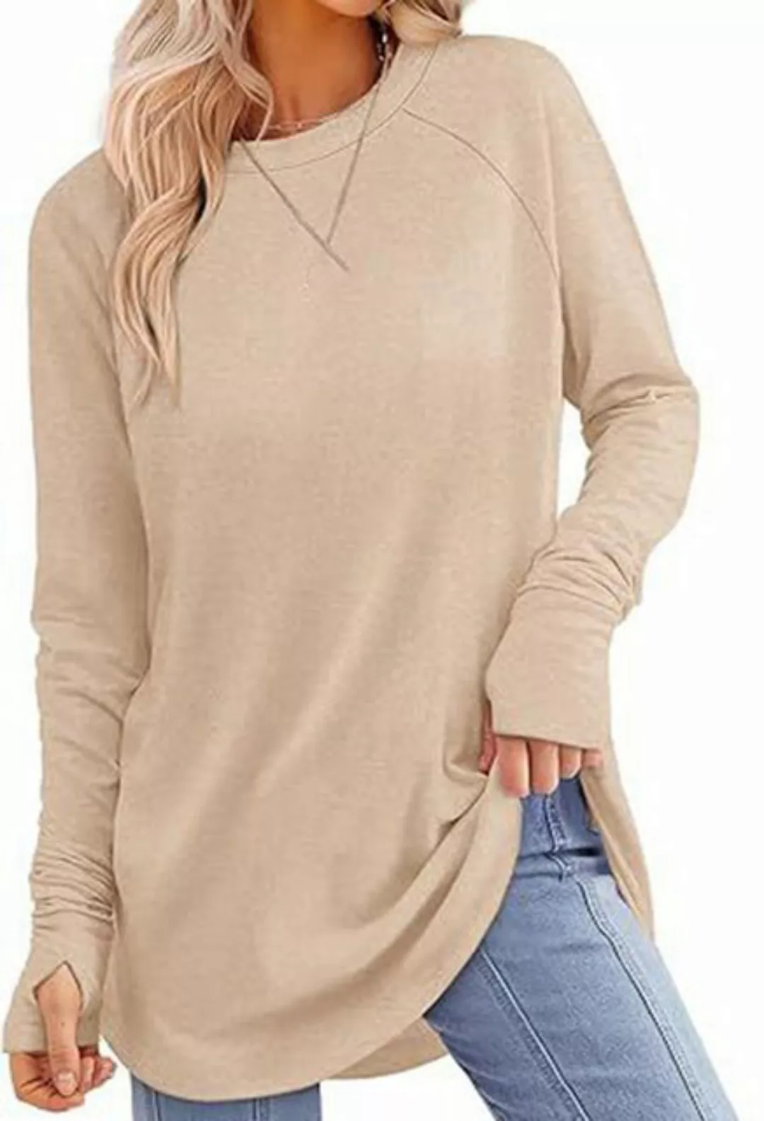 CHENIN Langarmhemd Damen Solid Colour Rundhalsausschnitt Langarm Lässiges A günstig online kaufen