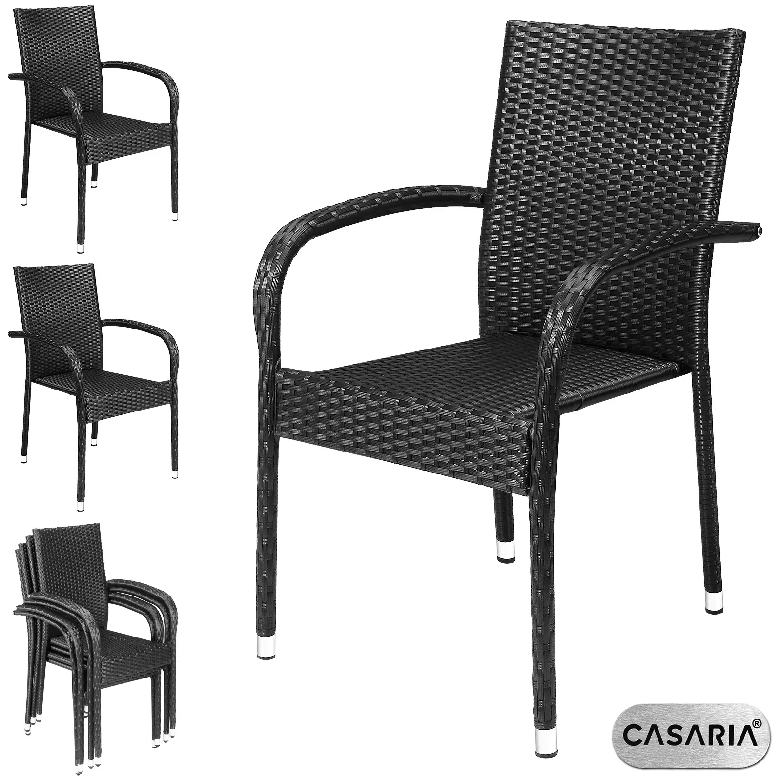 Polyrattan Stapelstuhl Comfort 4er-Set Schwarz günstig online kaufen