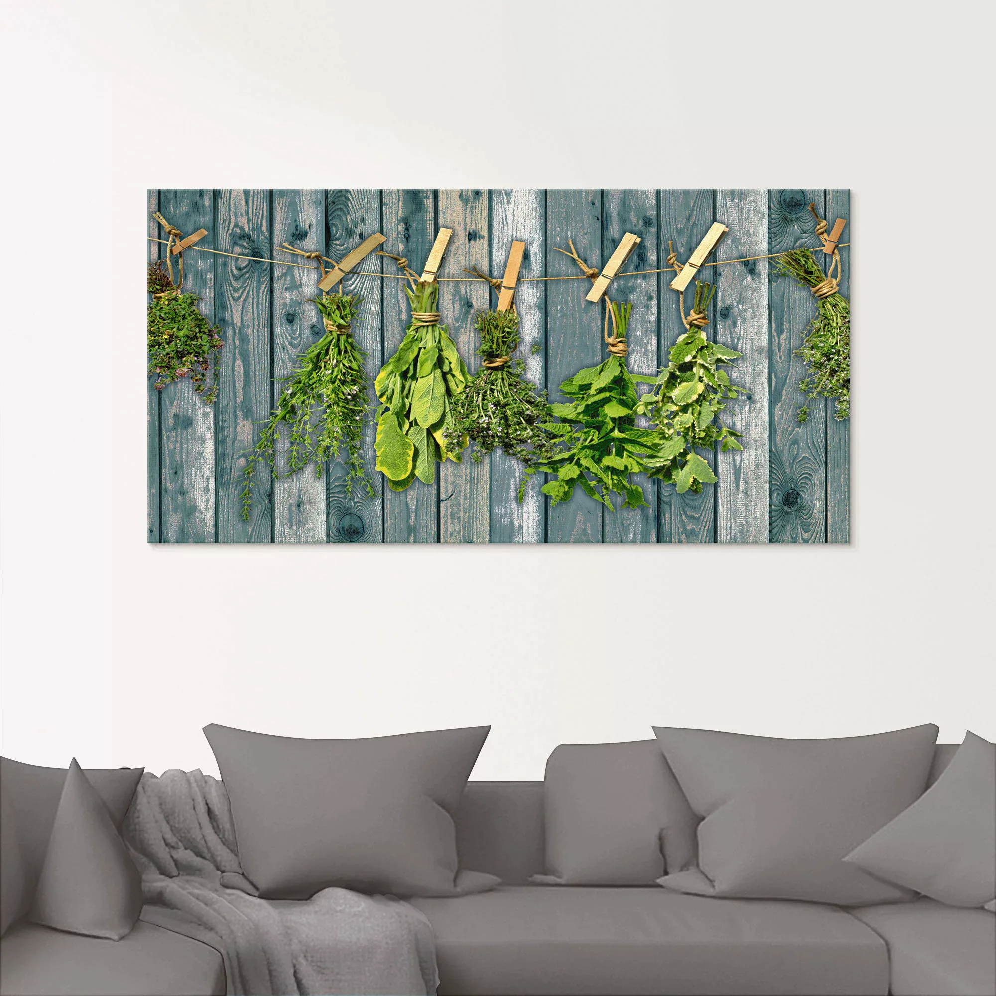 Artland Glasbild "Kräuter mit Holzoptik", Pflanzen, (1 St.) günstig online kaufen