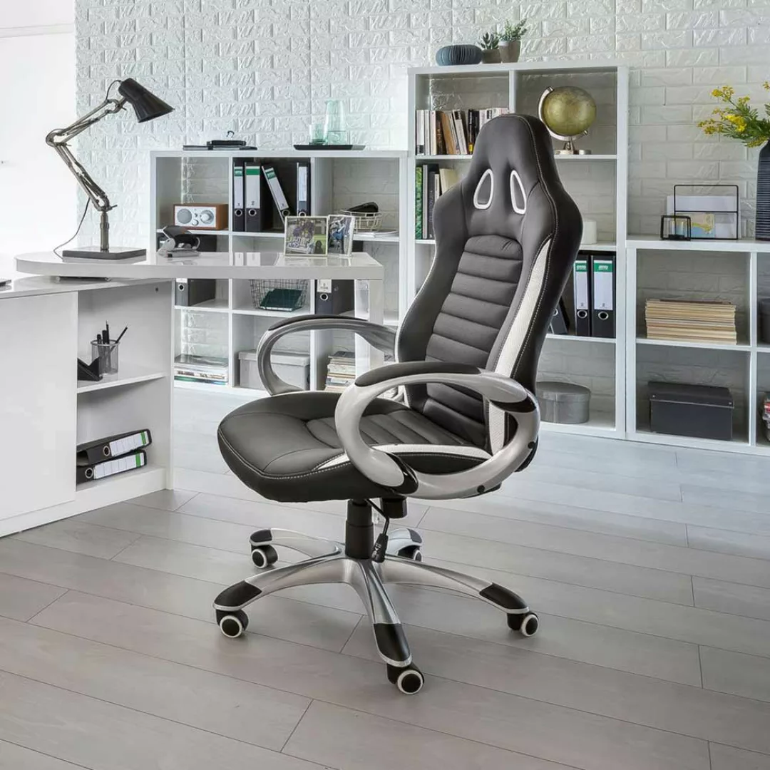 Ergonomischer Gamer Stuhl in Schwarz & Weiß hoher Lehne günstig online kaufen