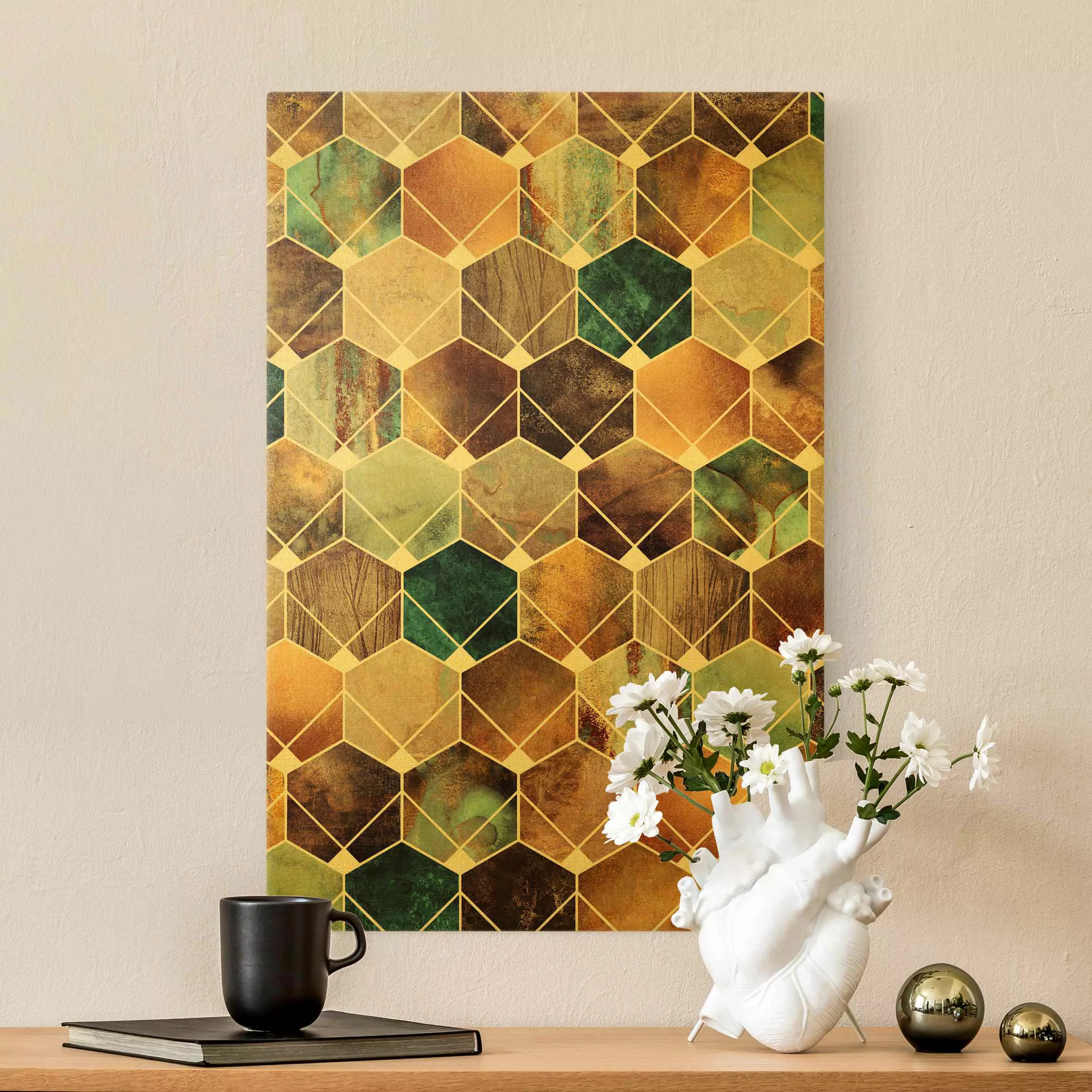 Leinwandbild Gold Goldene Geometrie - Türkises Art Deco günstig online kaufen