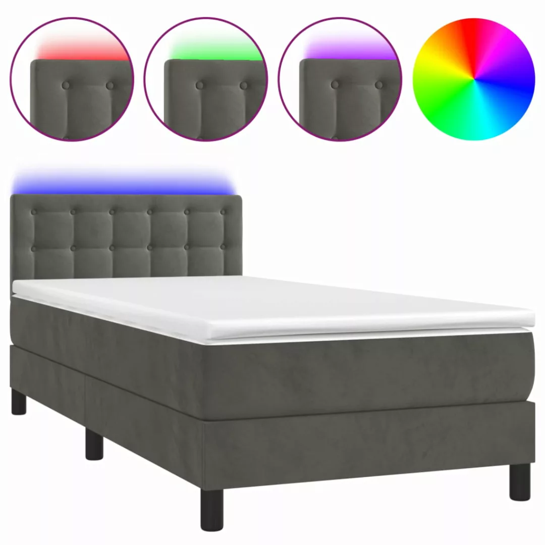 Vidaxl Boxspringbett Mit Matratze & Led Dunkelgrau 100x200 Cm Samt günstig online kaufen