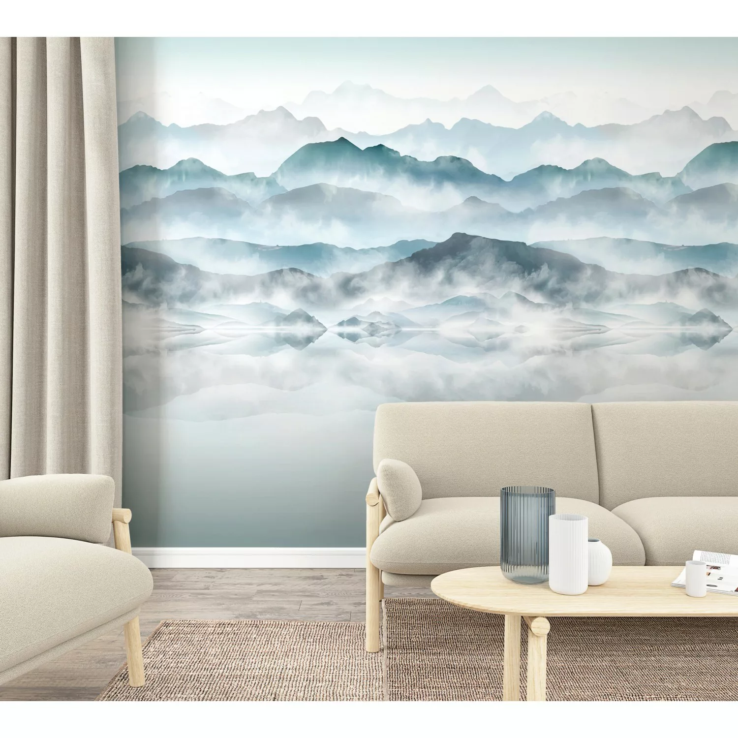 Marburg Vliestapete Illustration Berge Blau-Grau 270 cm x 212 cm FSC® günstig online kaufen