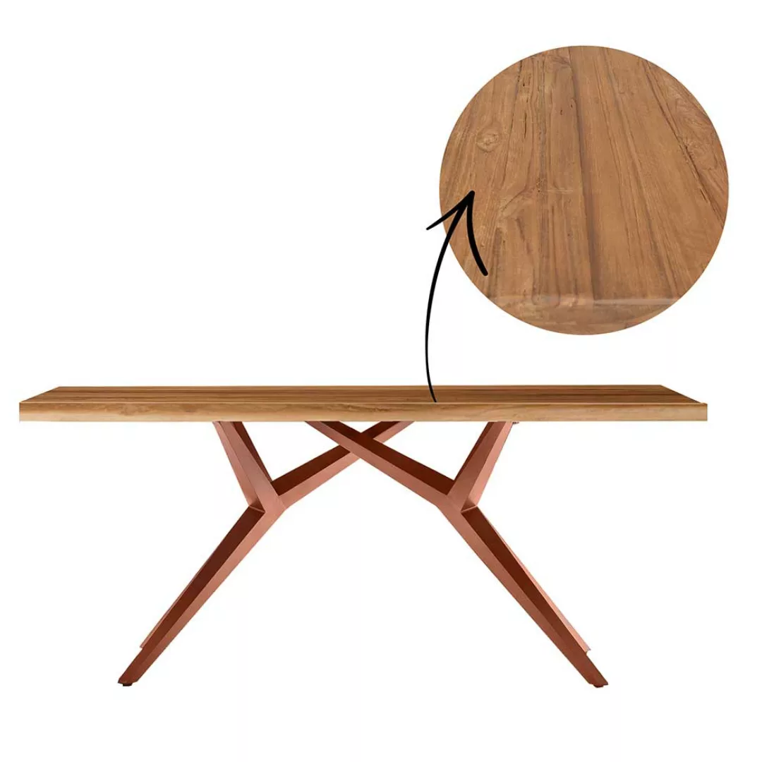 Esszimmer Tisch mit Design Gestell Teakfarben und Braun günstig online kaufen