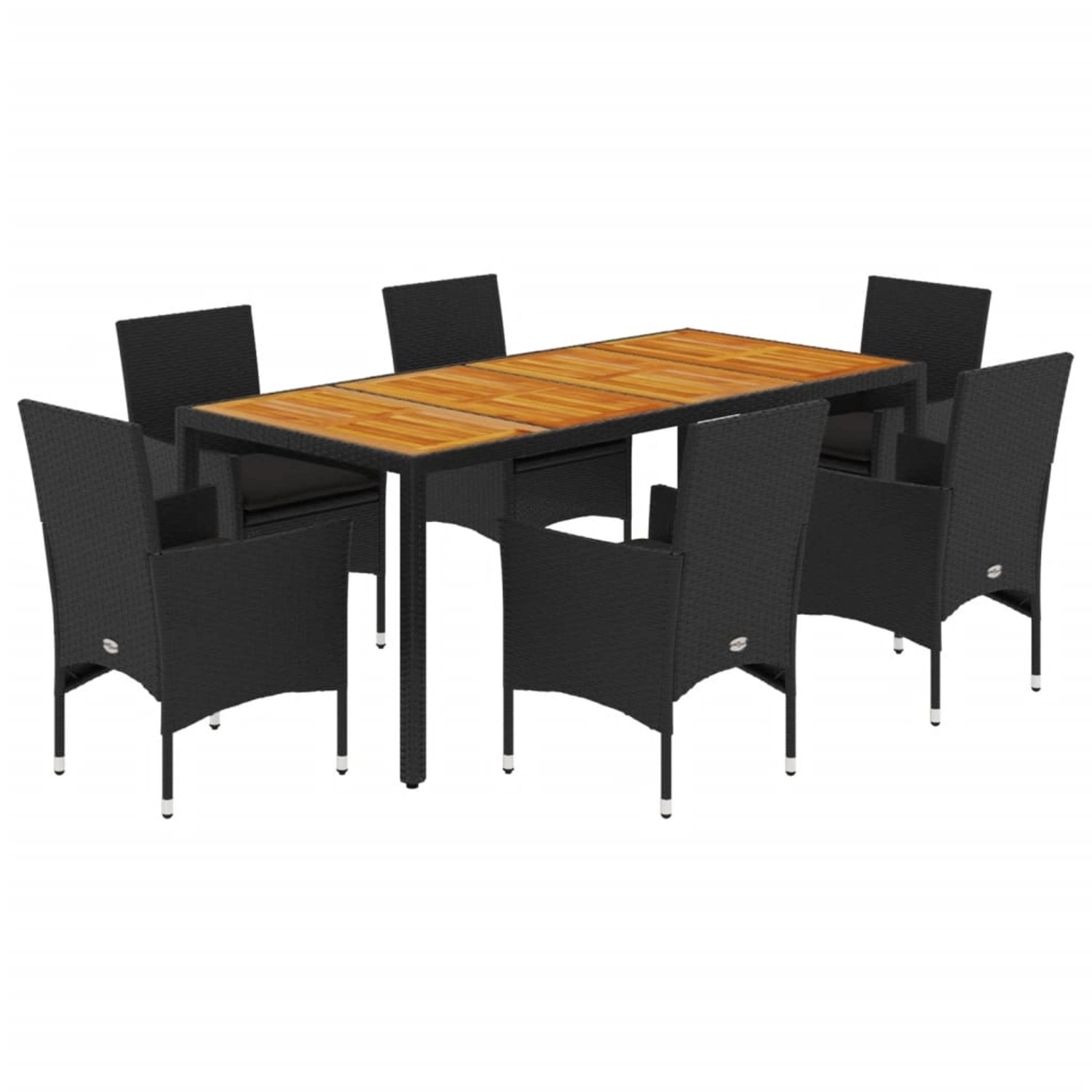 vidaXL 7-Tlg Garten-Essgruppe mit Kissen Schwarz Poly Rattan Akazie 3278673 günstig online kaufen