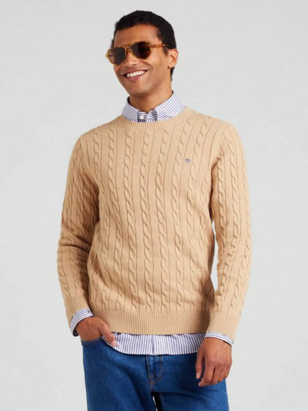 Gant Strickpullover COTTON CABLE C-NECK, KHAKI MEL günstig online kaufen