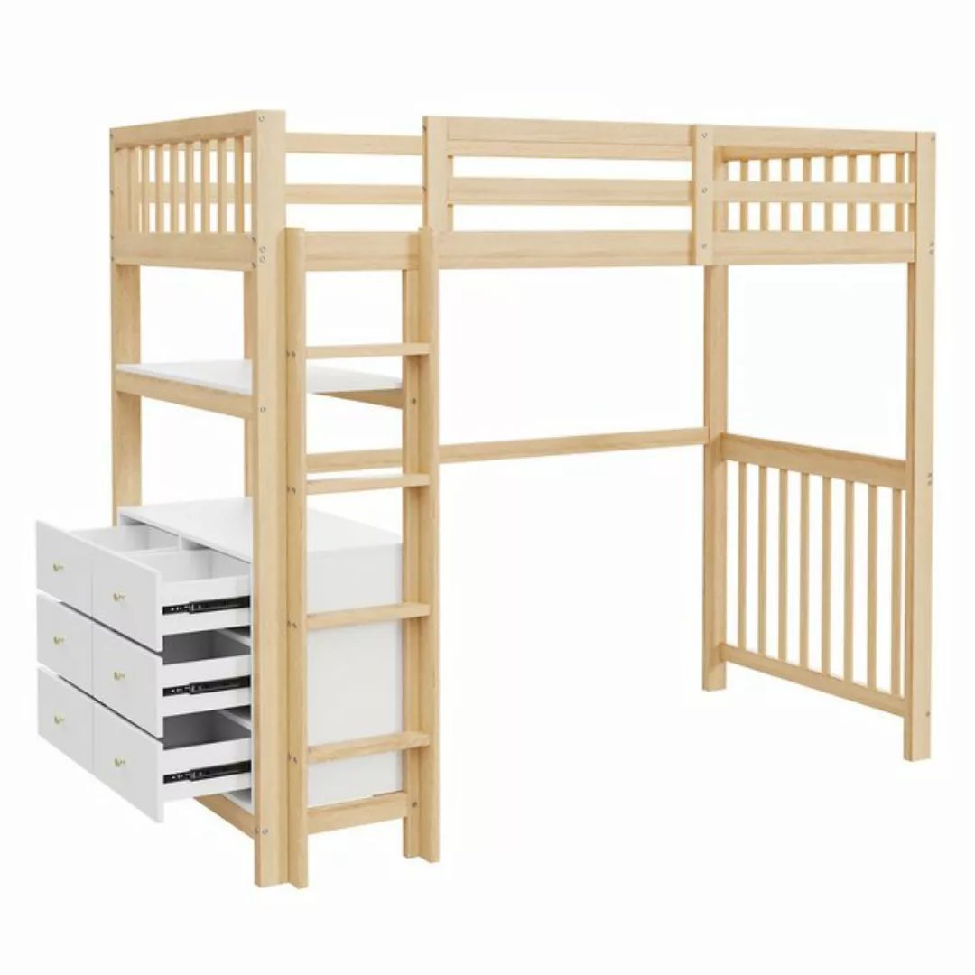 Gotagee Kinderbett Hochbett 90x200cm Einzelbett Kiefernholz Holzbett Regale günstig online kaufen