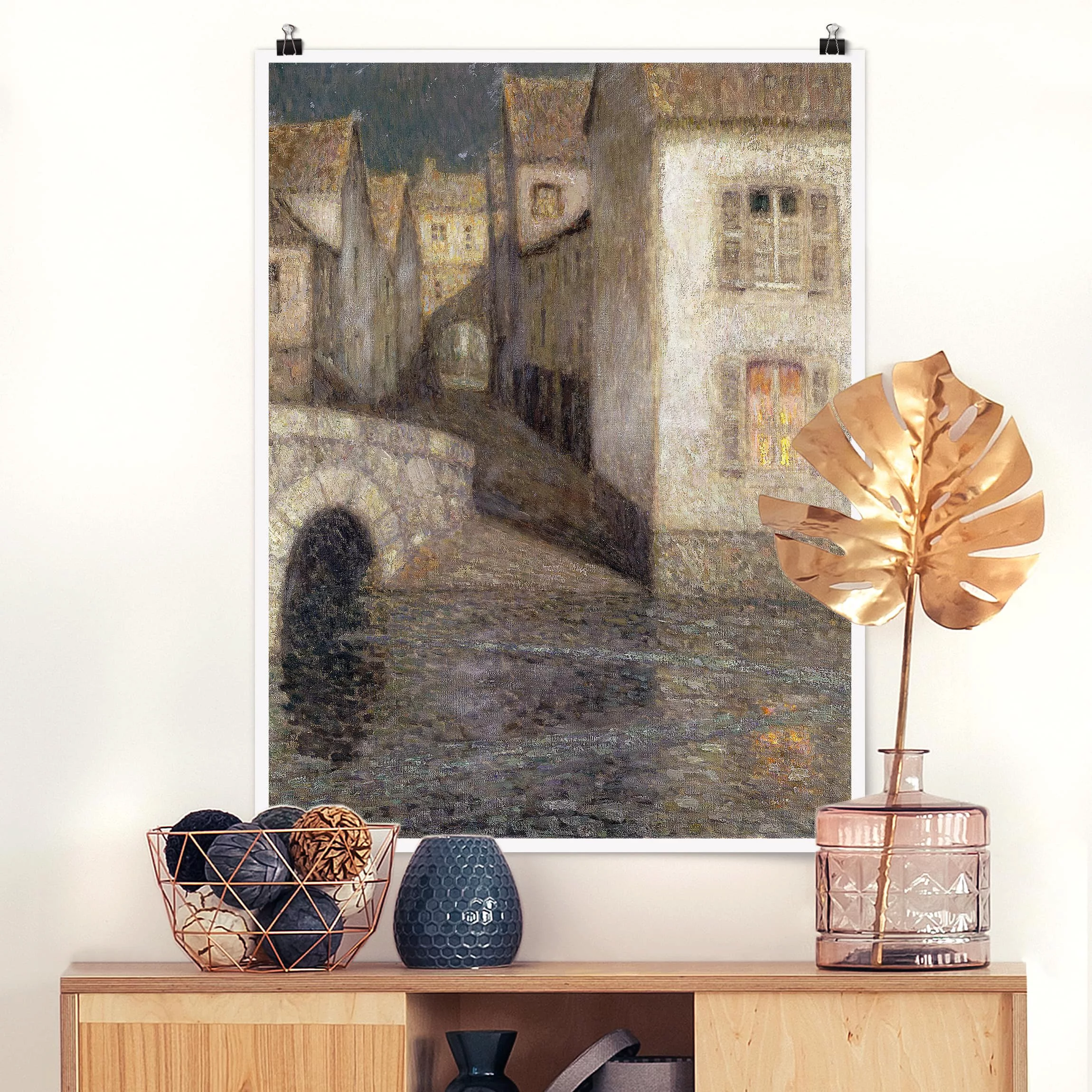 Poster Kunstdruck - Hochformat Henri Le Sidaner - Die Häuser am Fluss günstig online kaufen