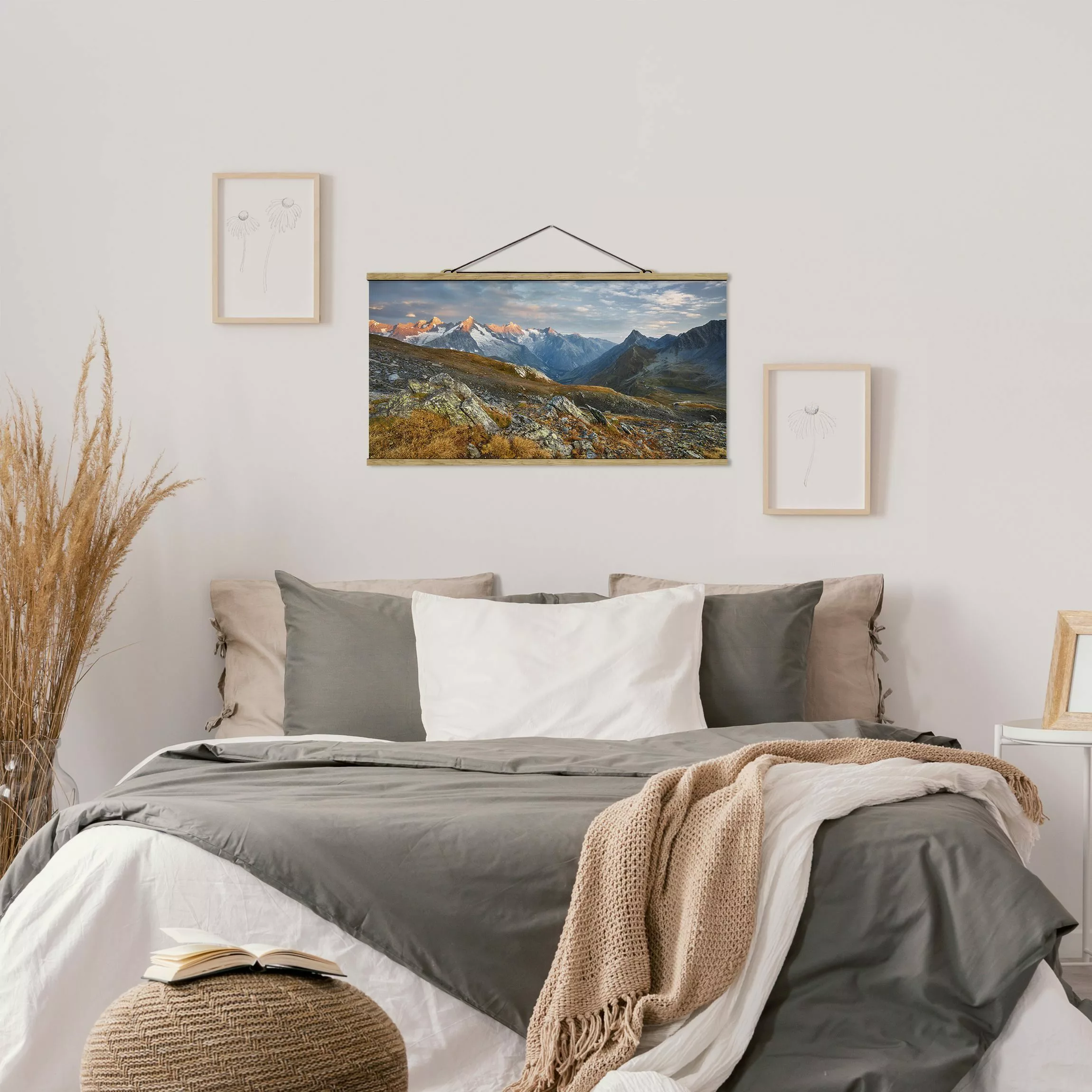 Stoffbild Berge mit Posterleisten - Querformat Col de Fenêtre Schweiz günstig online kaufen