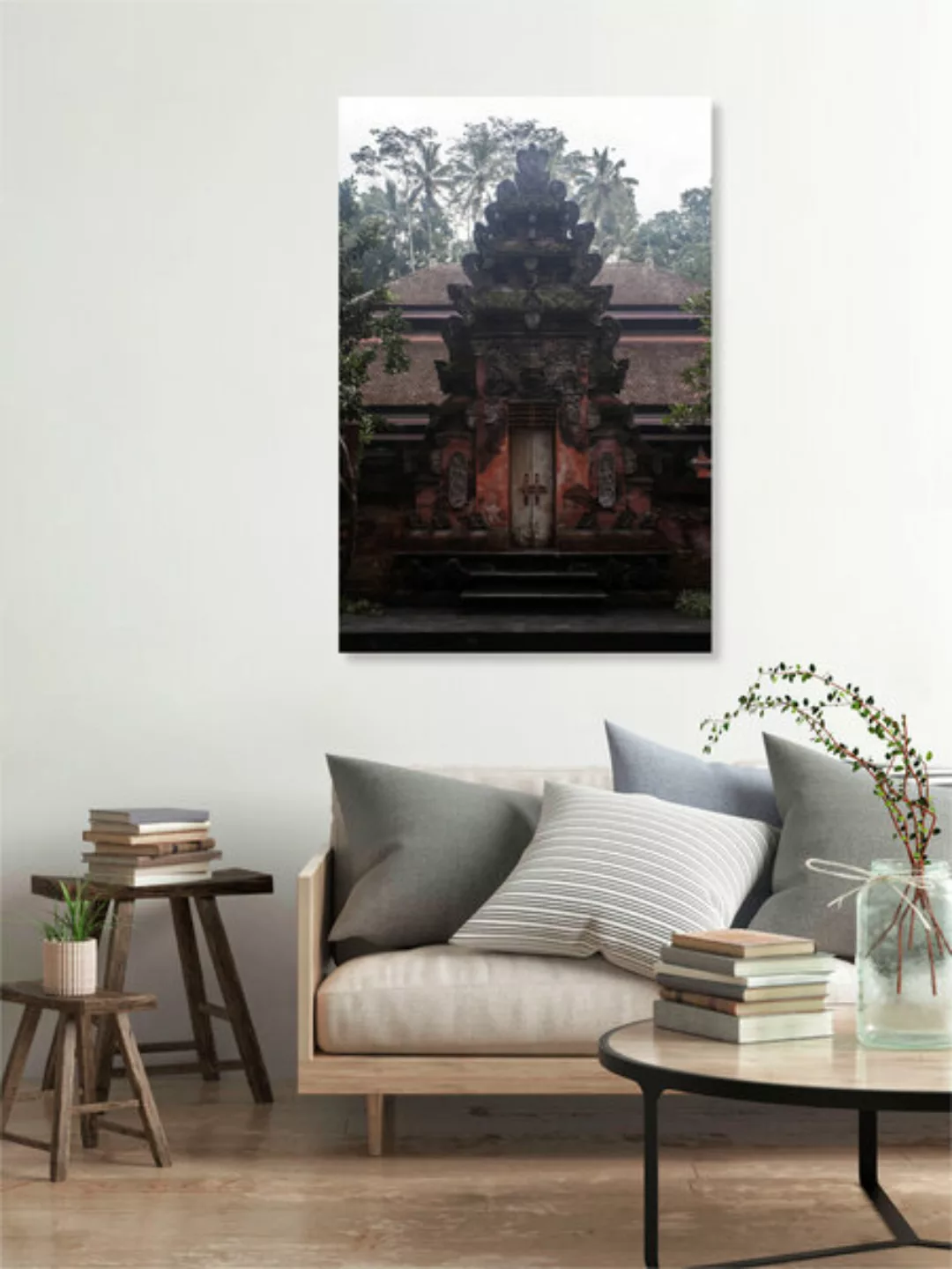 Poster / Leinwandbild - Bali Hindu Tempels & Palms günstig online kaufen