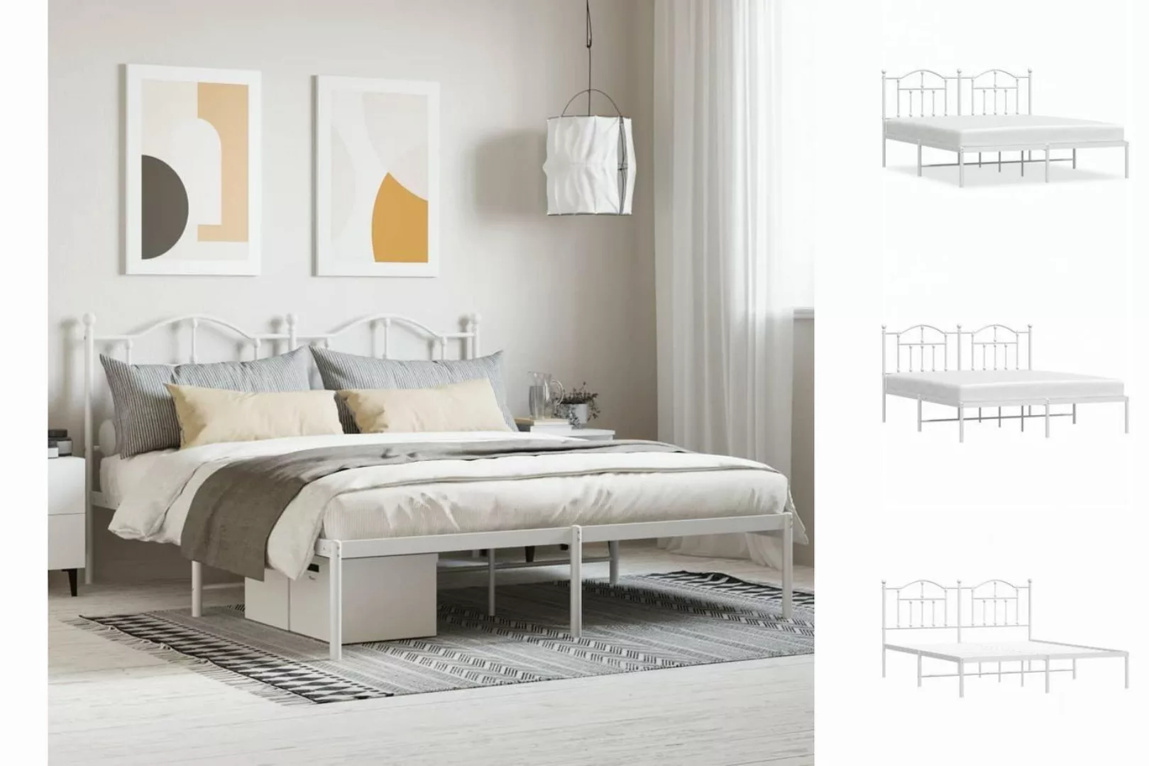 vidaXL Bettgestell Bettrahmen mit Kopfteil Metall Weiß 160x200 cm Bett Bett günstig online kaufen