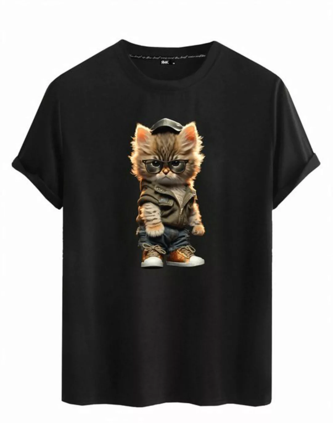 RMK T-Shirt Herren Basic Rundhals mit Gangster süße Katze Cat aus Baumwolle günstig online kaufen