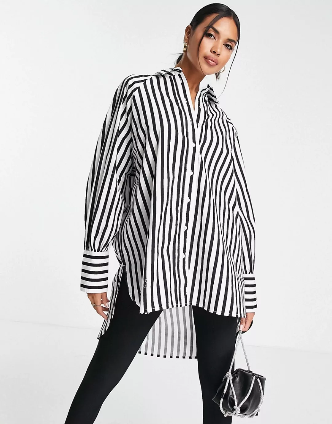 Selected Femme – Langärmliges Hemd aus Bio-Baumwolle in Schwarz gestreift-M günstig online kaufen