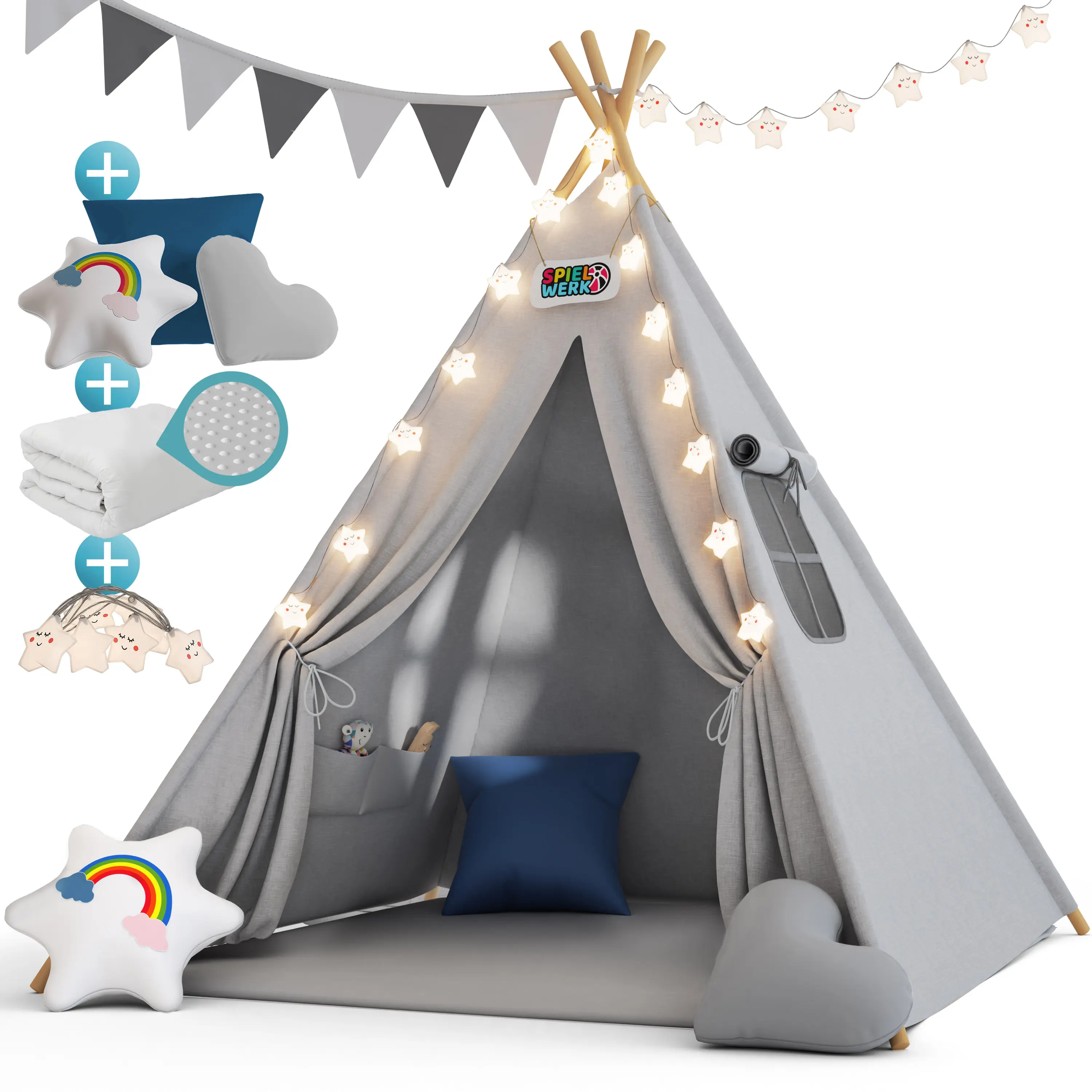 Tipi Spielzelt Grau 160x130x130cm günstig online kaufen