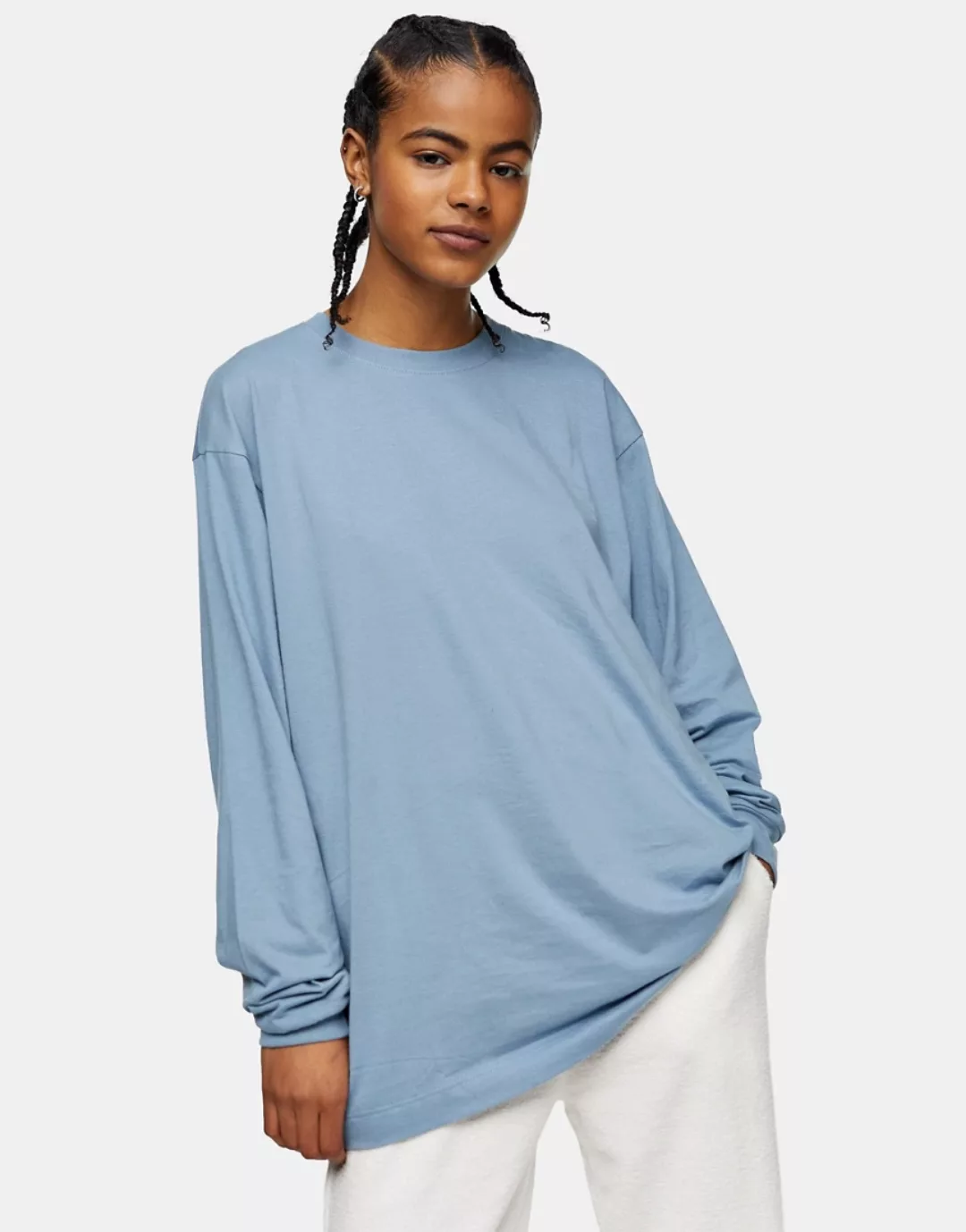 Topshop – Langärmliges Shirt in Blau mit lässigem Schnitt günstig online kaufen