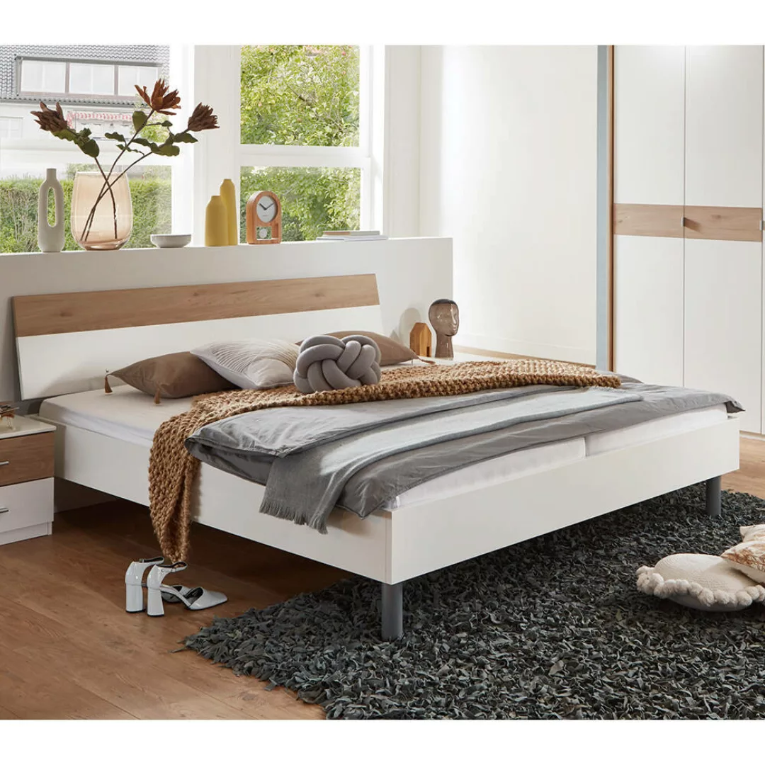 Doppelbett Liegefläche 180x200 cm BRADFORD-43 weiß mit Eiche günstig online kaufen