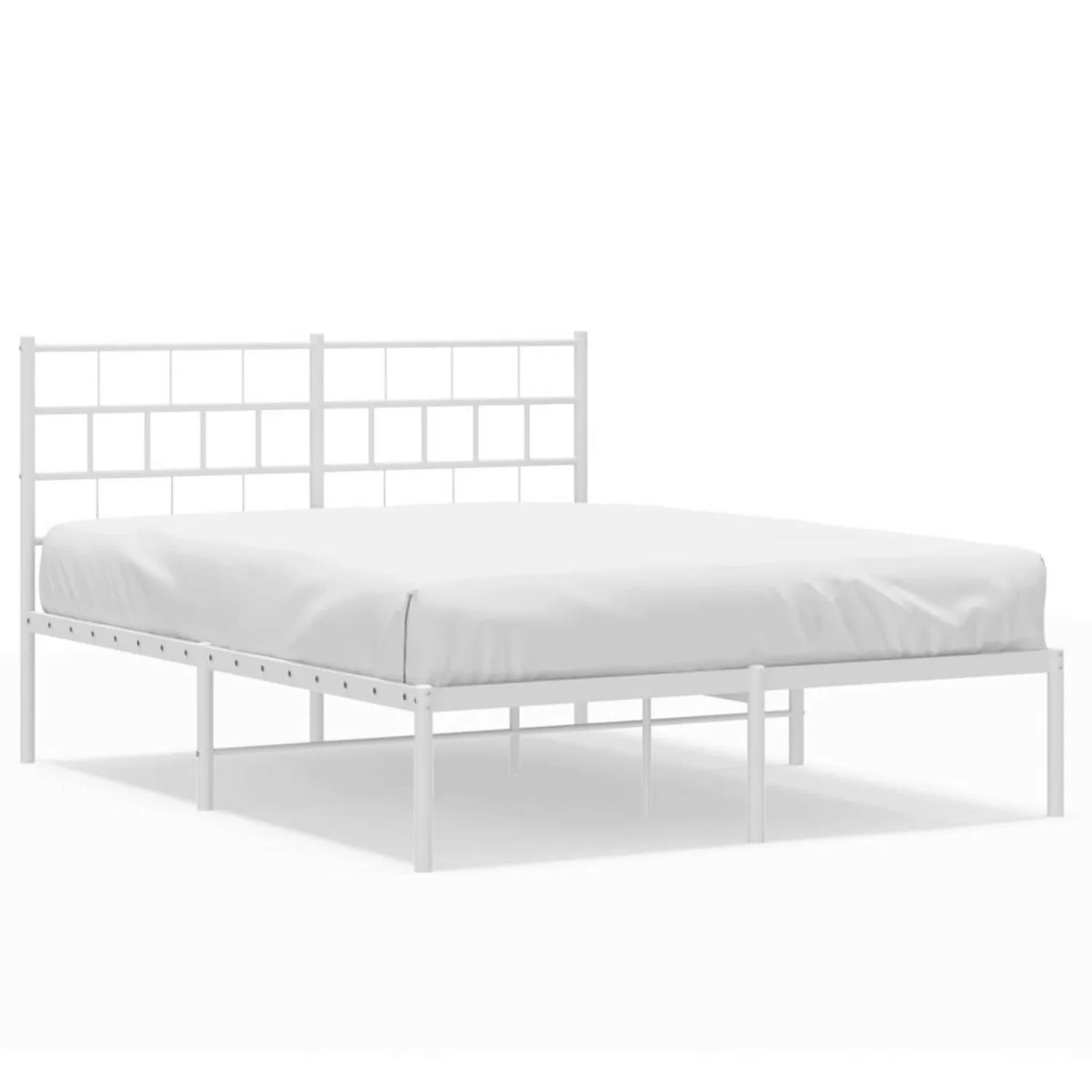 vidaXL Bettgestell, Bettrahmen mit Kopfteil Metall Weiß 135x190 cm günstig online kaufen