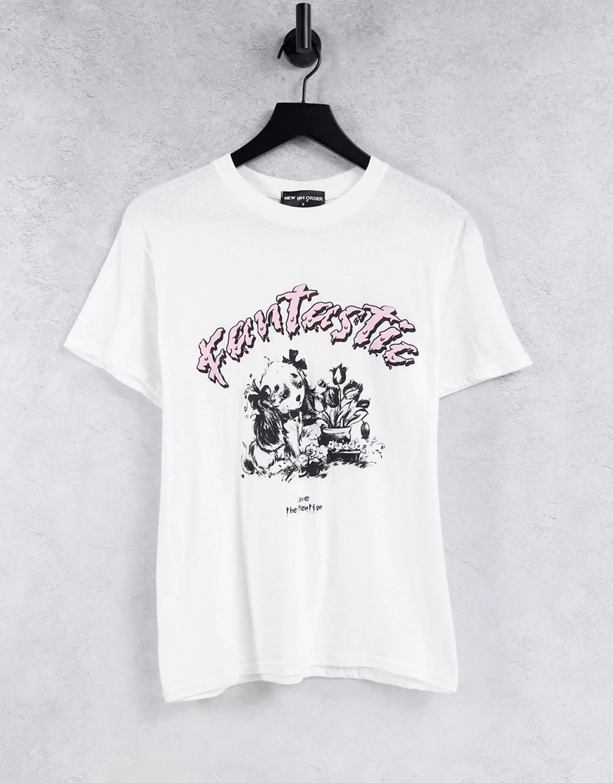 New Girl Order – Oversized-T-Shirt mit „Fantastic“-Grafikprint-Weiß günstig online kaufen