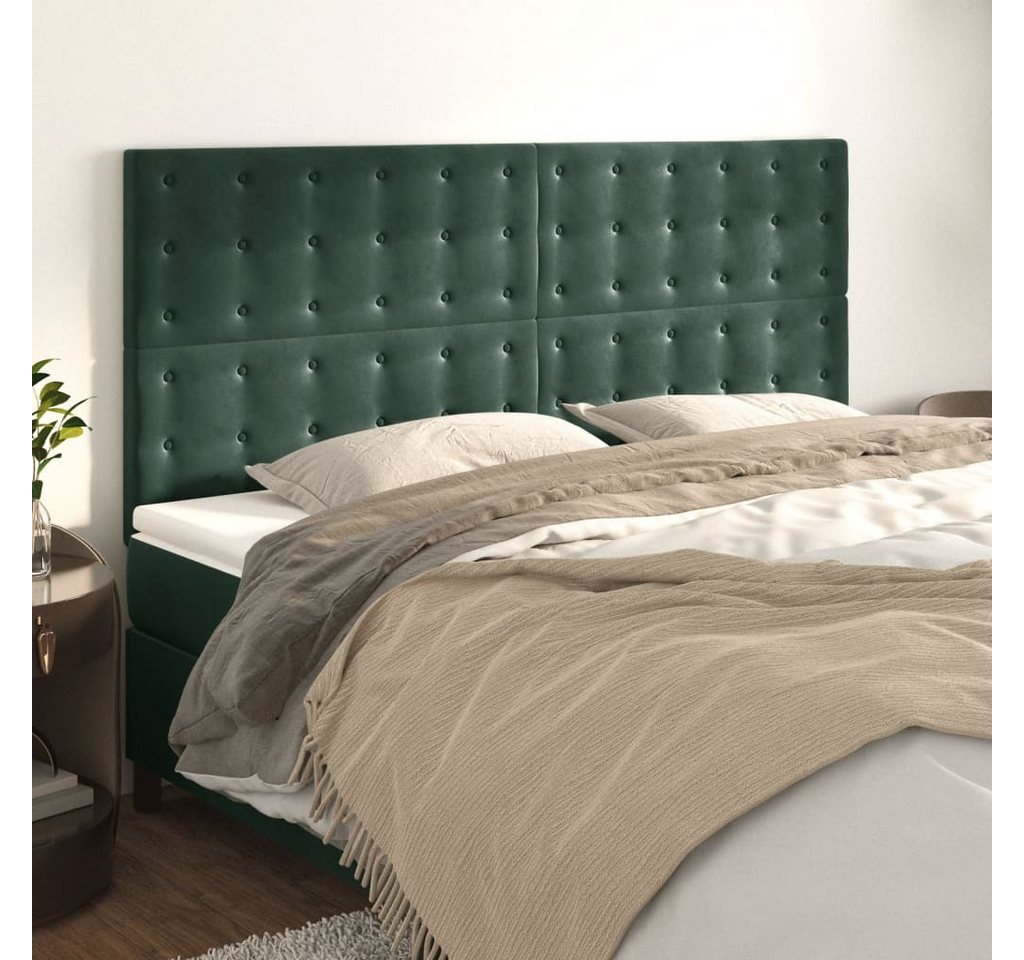 vidaXL Bett, Kopfteile 4 Stk. Dunkelgrün 100x5x78/88 cm Samt günstig online kaufen