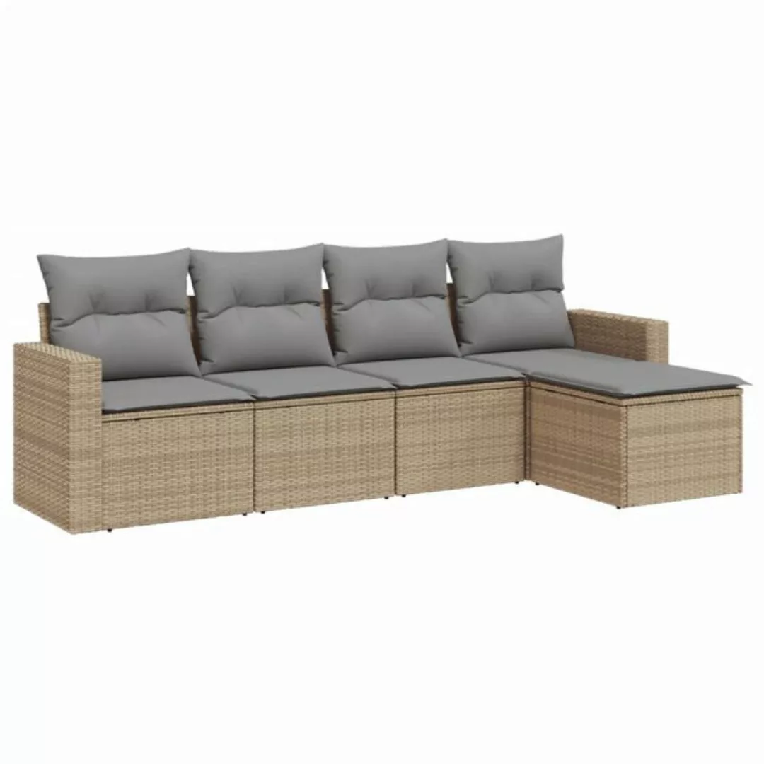 vidaXL Sofaelement 5-tlg. Garten-Sofagarnitur mit Kissen Beige Poly Rattan günstig online kaufen