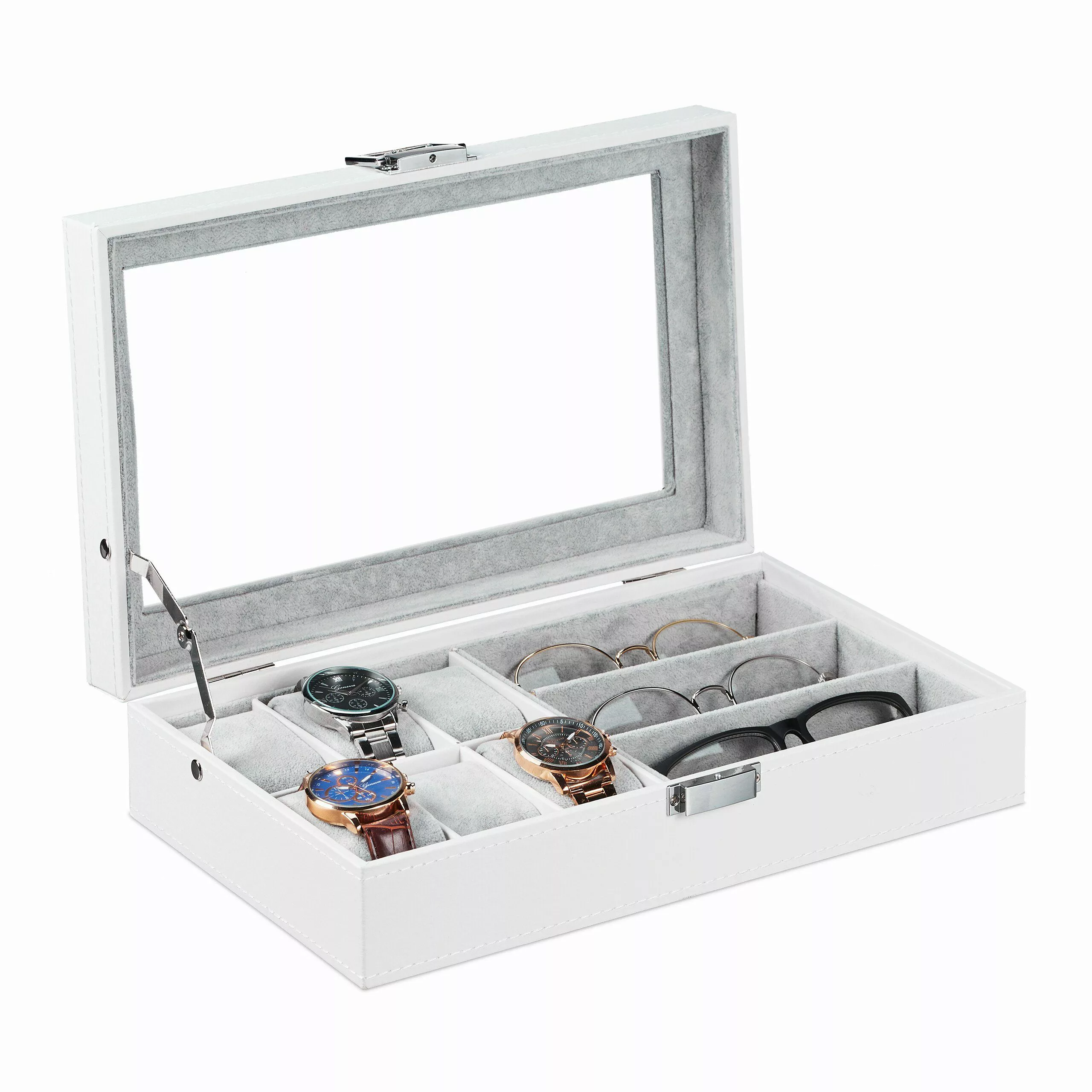 relaxdays Schmuckkasten Schmuckaufbewahrung in Lederoptik, Weiß günstig online kaufen