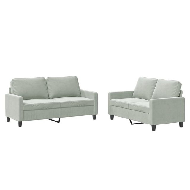 vidaXL Sofa Sofagarnitur Set mit Kissen Samt, 2-tlg., Hellgrau günstig online kaufen