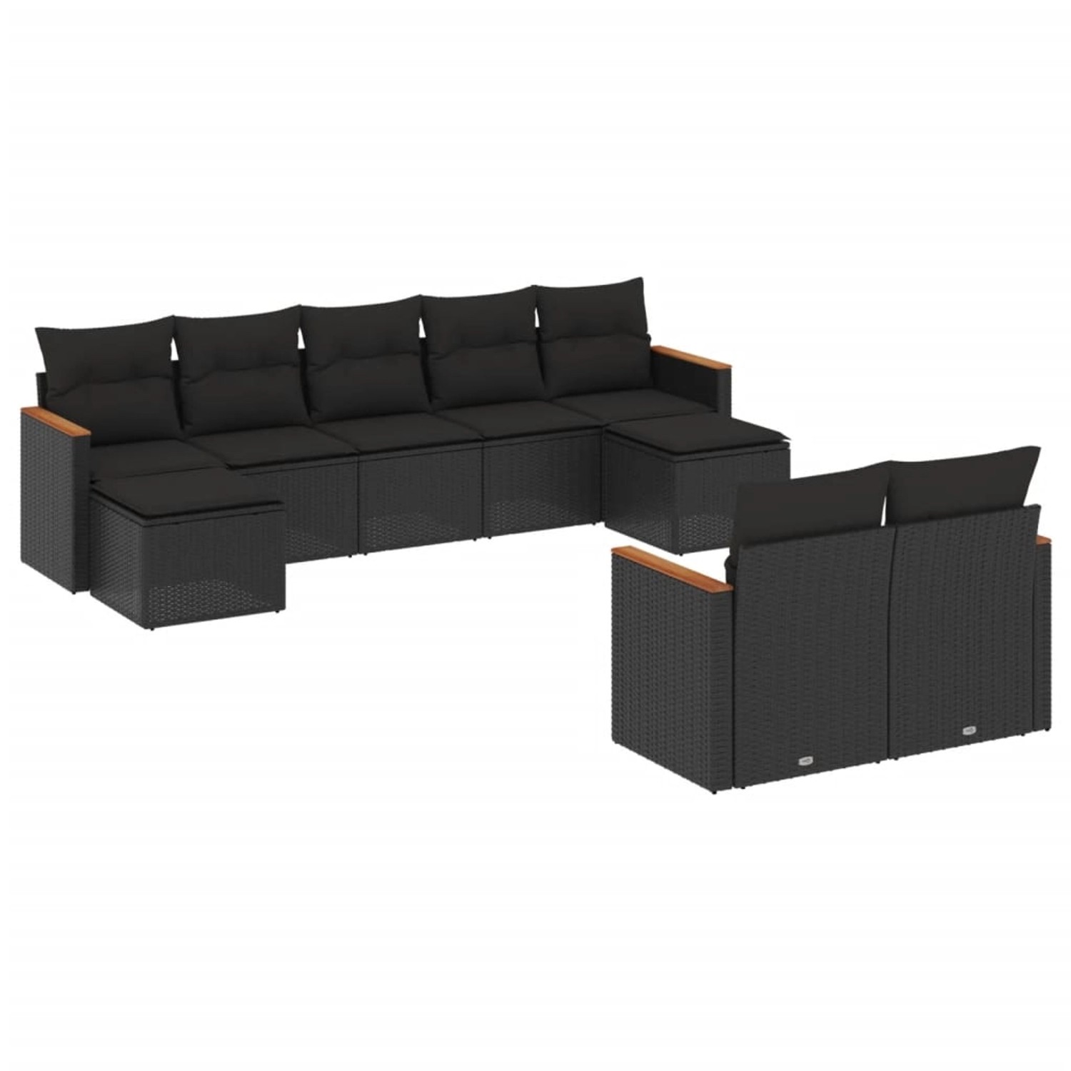 vidaXL 9-Tlg Garten-Sofagarnitur mit Kissen Schwarz Poly Rattan 3226398 günstig online kaufen